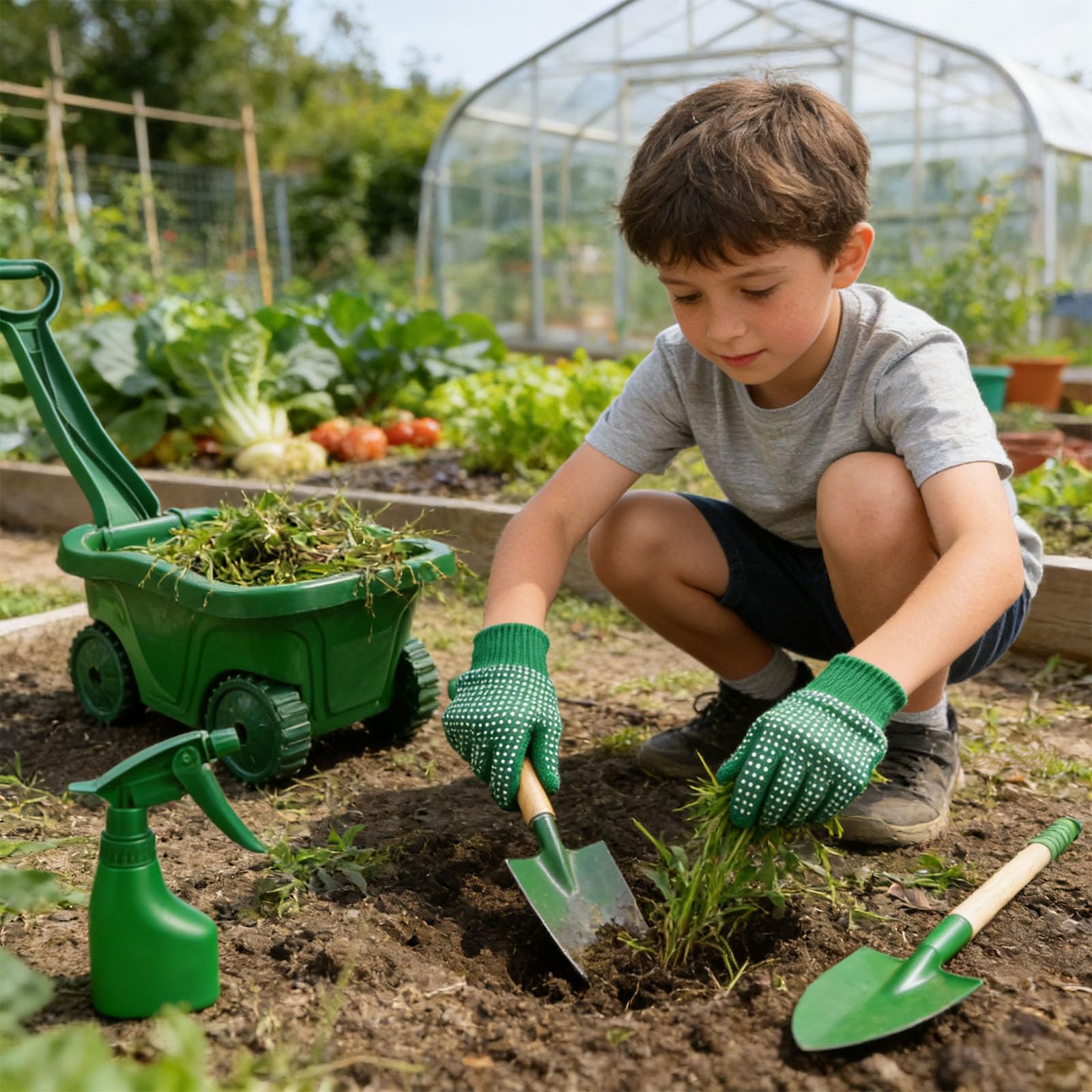 Set di 7 attrezzi flessibili per bambini, adatti per giardinaggio, spiaggia e giardino, per assaporare l'ambiente naturale in ABS e legno