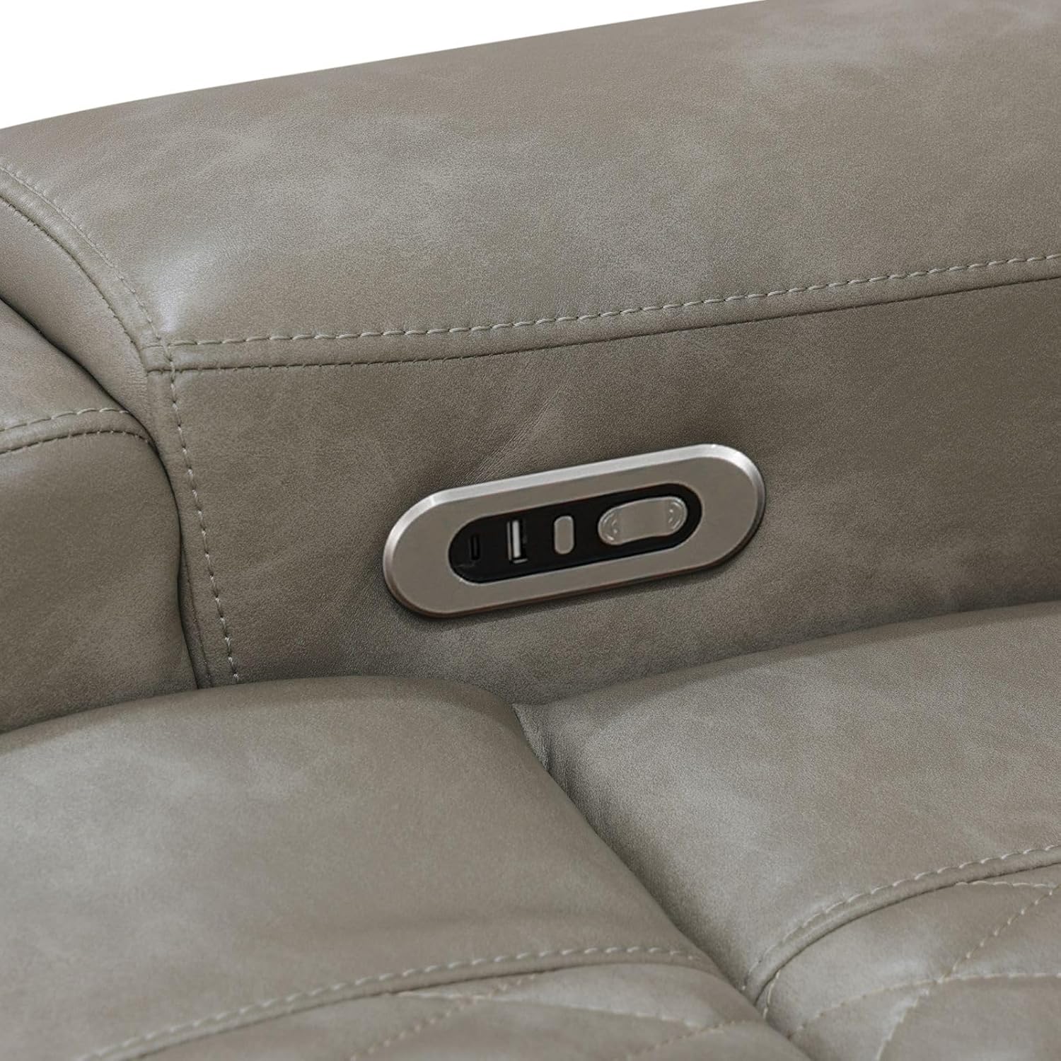 Recliner Sofa 3-Piece Set Grey Breathing Leather Living Room LED Lighting USB Charging Cup-Holder