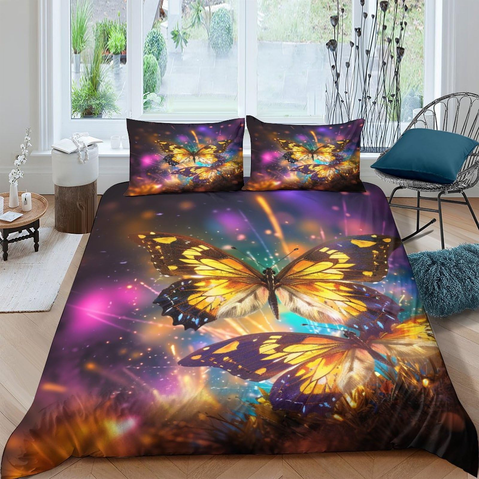 Linge de lit papillon 3D housse de couette imprimée microfibre et taies d'oreiller pour adulte