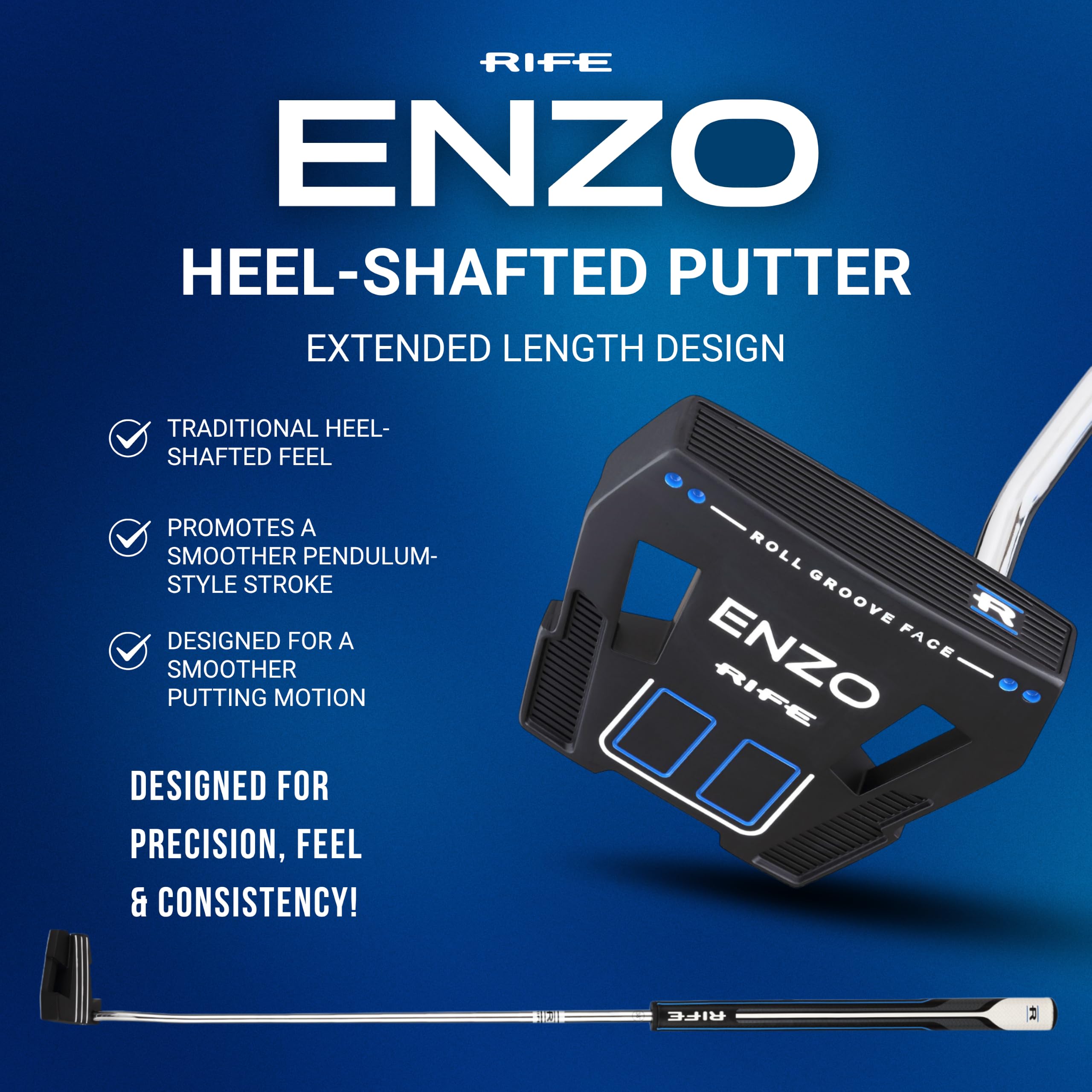 Rife ENZO Putter - Putter extralargo de 38 pulgadas de longitud total con agarre extra largo para putter de golf
