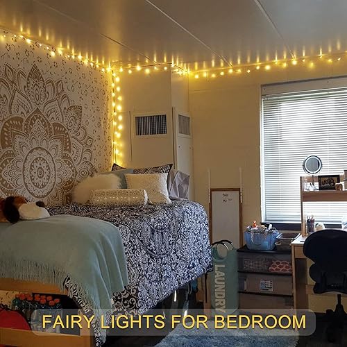 Vista 23 de JMEXSUSS Paquete de 2 luces de hadas azules que funcionan con pilas, 100 luces LED azules de 33 pies impermeables con temporizador remoto, luces