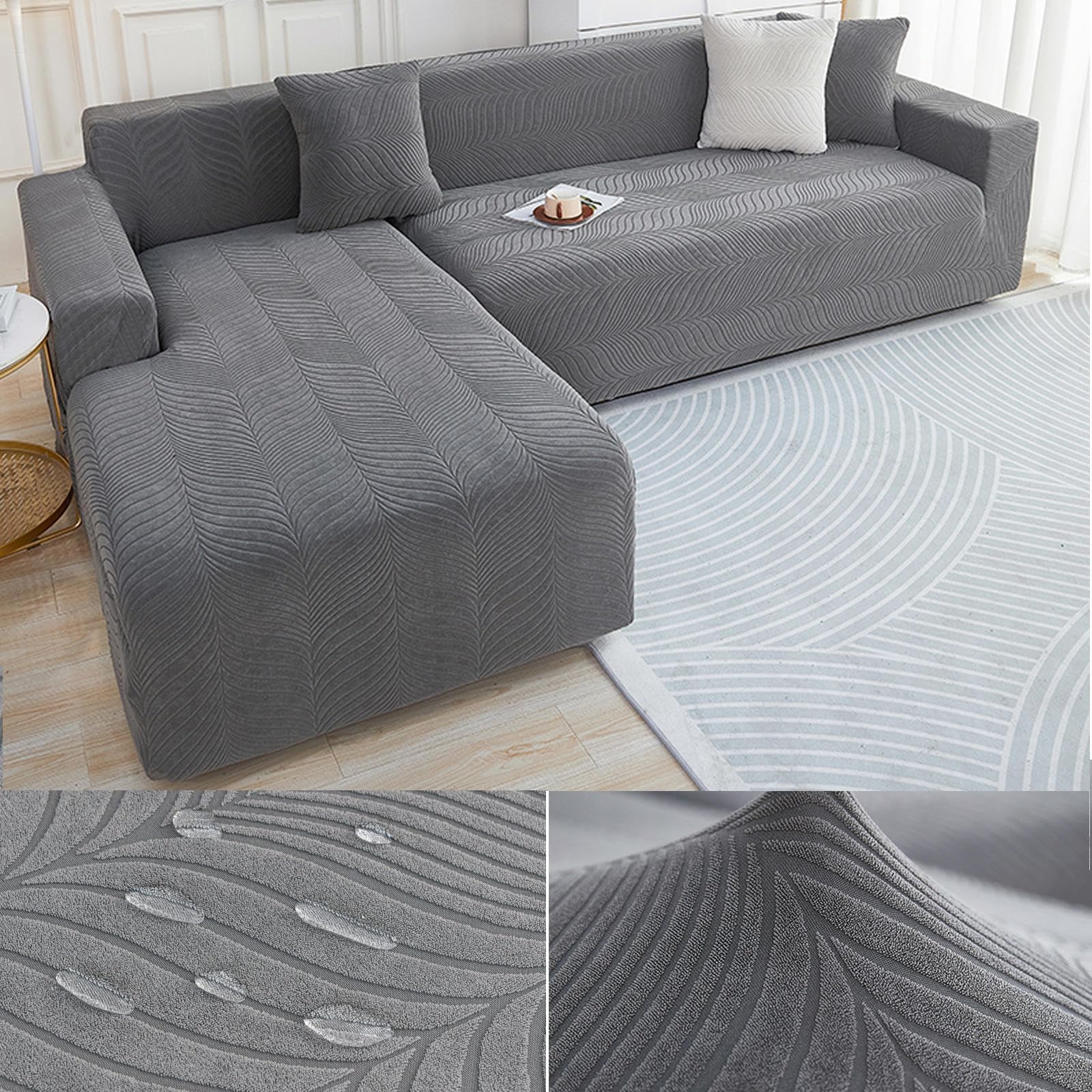Funda para Sofa Chaise Longue Impermeable 1/2/3/4 plazas Elástica Jacquard Fundas de Sofá Cheslong Brazo Largo Derecho Izquierda Funda Sofá de Forma L Ajustables Antiarañazos,DarkGray3-2seats+3seats