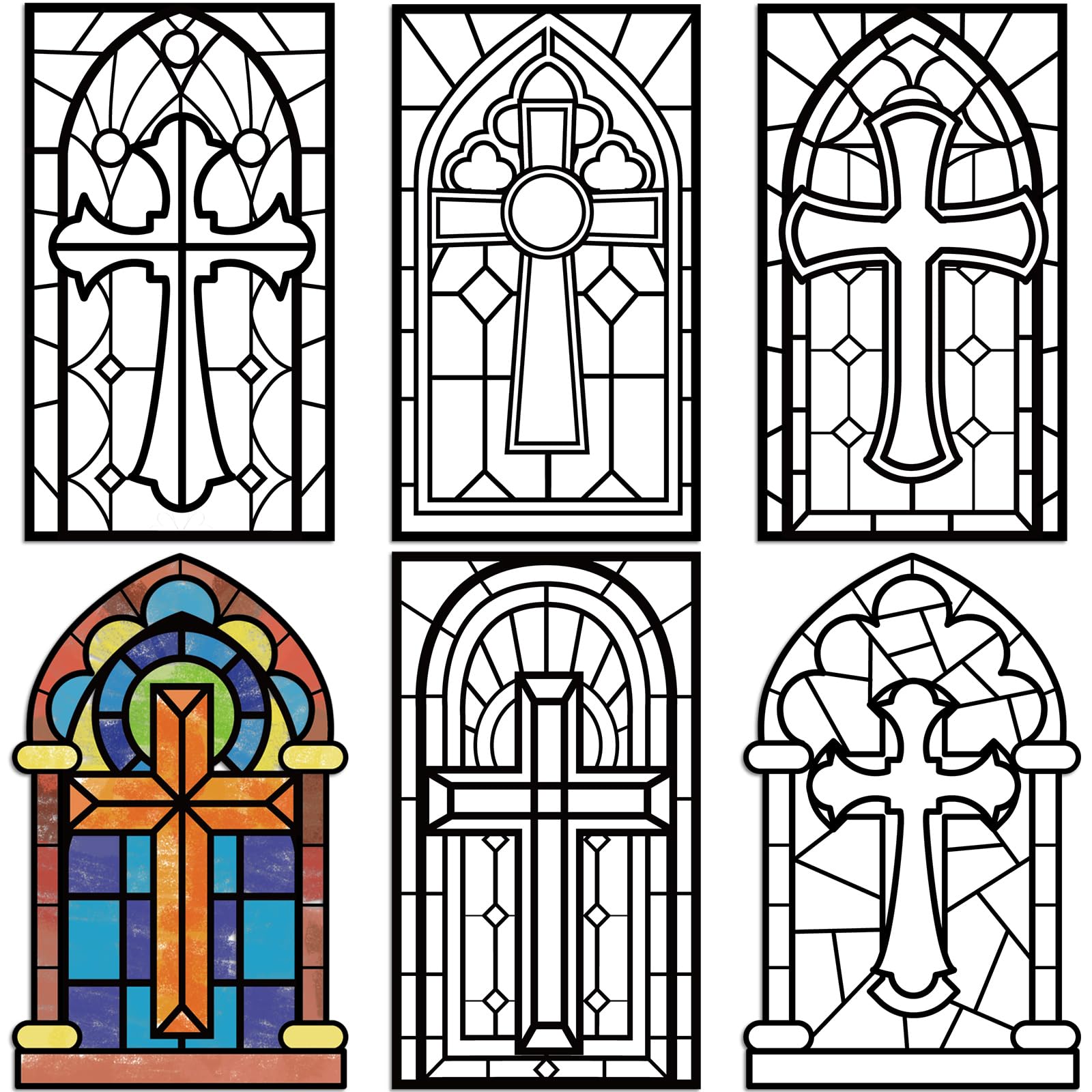 Dinifee 36 Pcs Crosses Crafts for Kids DIY Sunday School Religious Bible Crafts Color Your Own Holy Week Christian Coloring Card Kits and Fun Home Activities, 6 Styles, 5 x 9 Inch