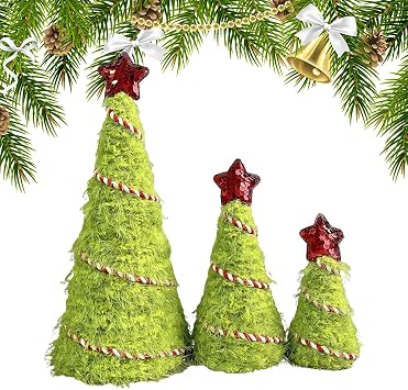 Tabletop Christmas Tree, Set of 3 Plush Artificial Home Decoration - Little Desktop Tree Christmas Decorations | For Indoor Bedroom Living Office Farmhouse Winter Outdoor Garden