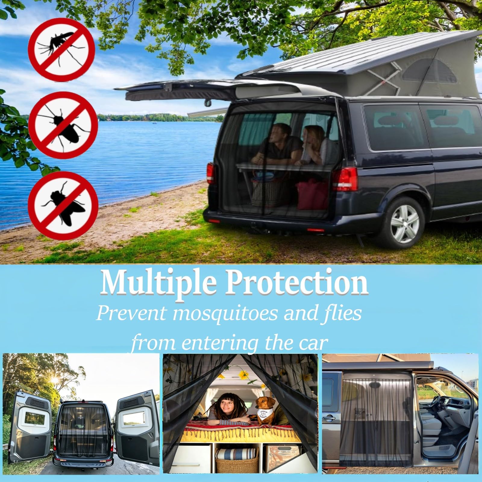 Auto Hintertür Insektenschutznetze für VW T6, Magnetische Wohnmobil Heckklappe Fliegengitter Sonnenschutz Moskitonetz Insektennetz Mesh Bildschirm Anti-Moskito Net Mit Doppelreißverschluss