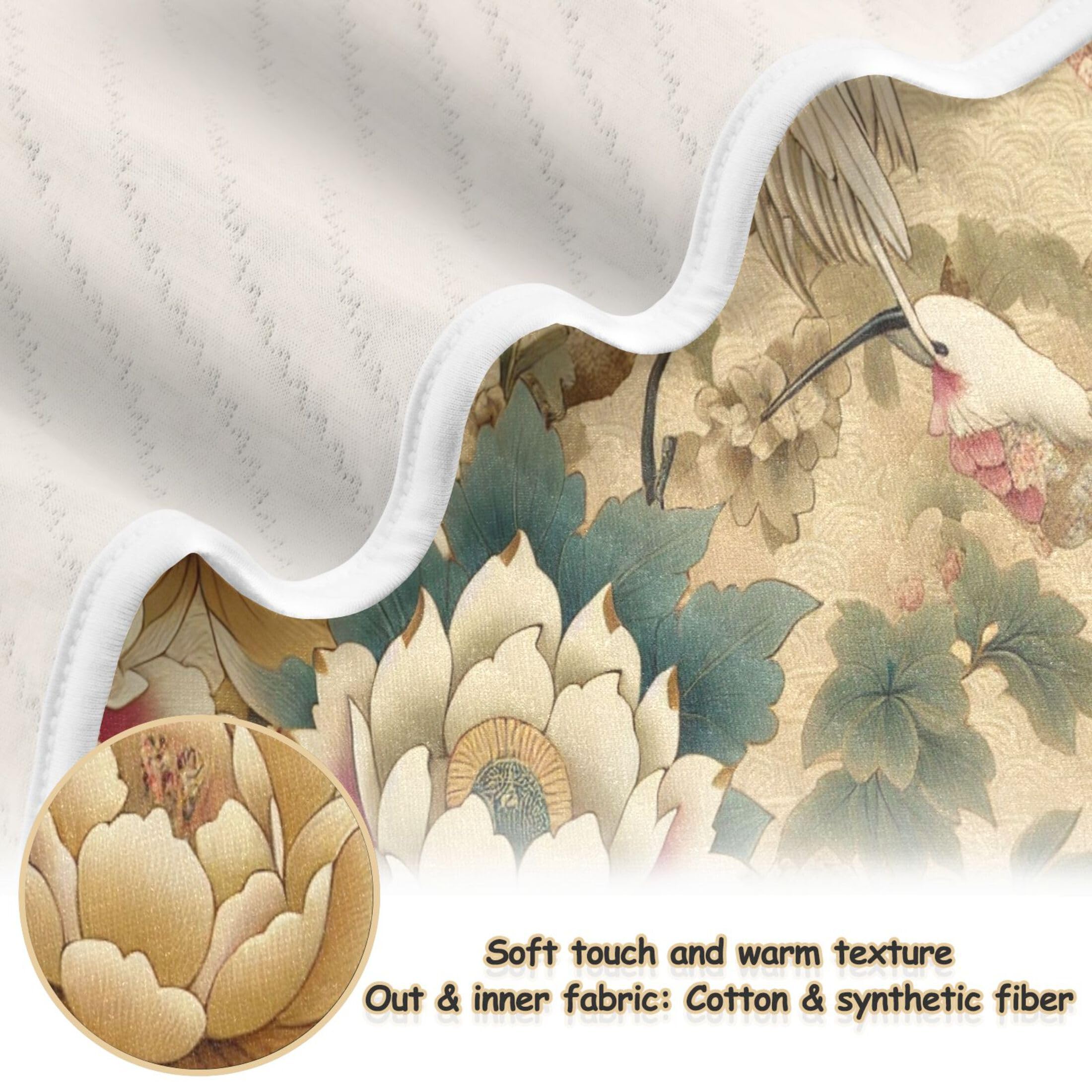 Burbuja Japanese Cranes Baby Blanket for Boys Girls, Nursery Soft Warm Swaddling Receiving Baby Blankets, 30x40 in Toddler Blanket