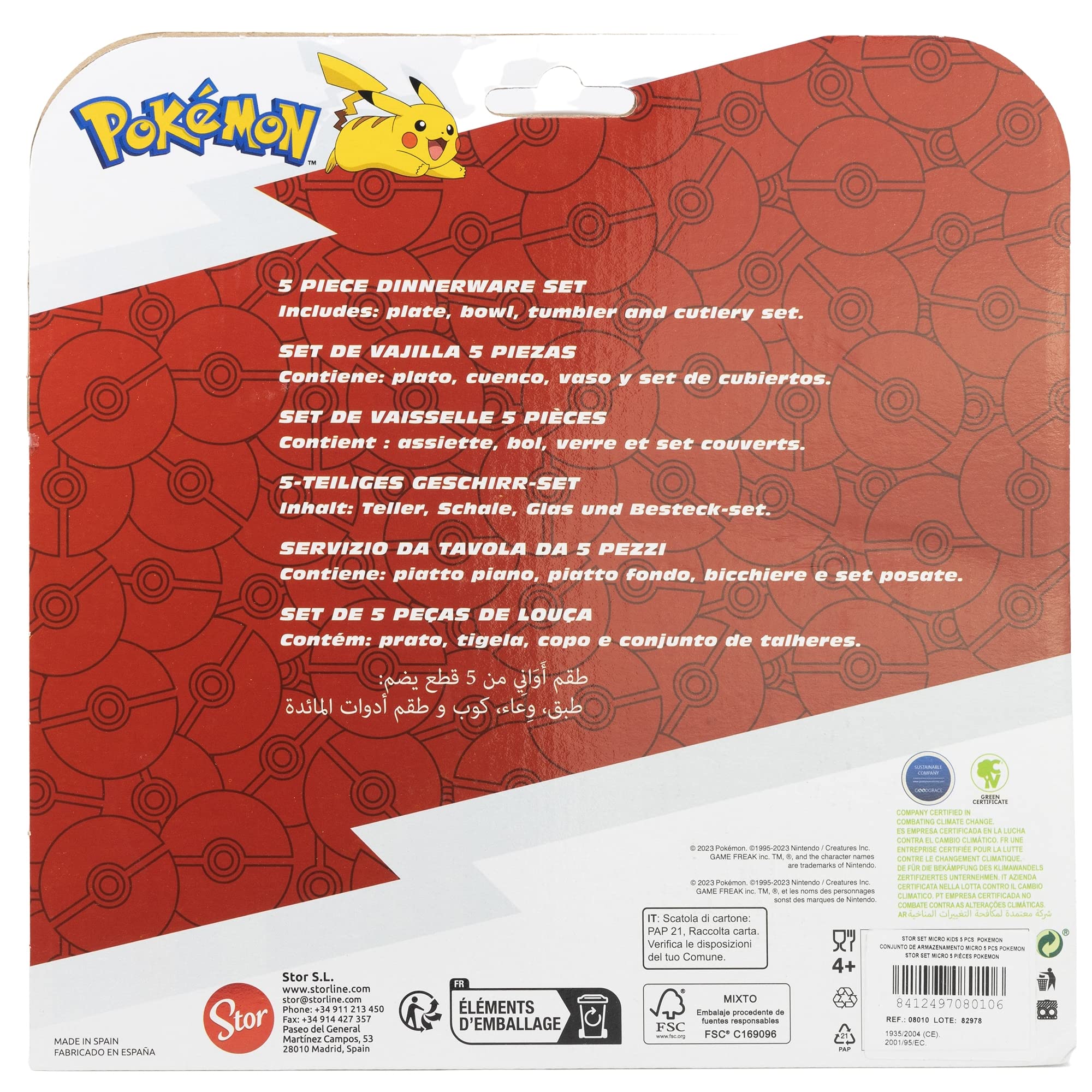 5 Pack Pokemon Distorsion Dinnerware Set With Plate Glass Bowl And Cutlery.