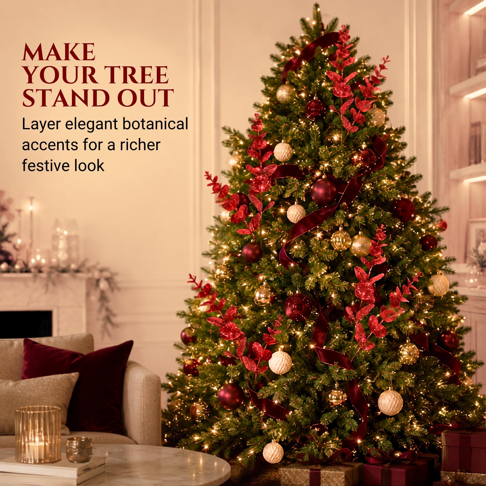 SHATCHI Albero di Natale con steli di eucalipto, picconi artificiali, 55 cm