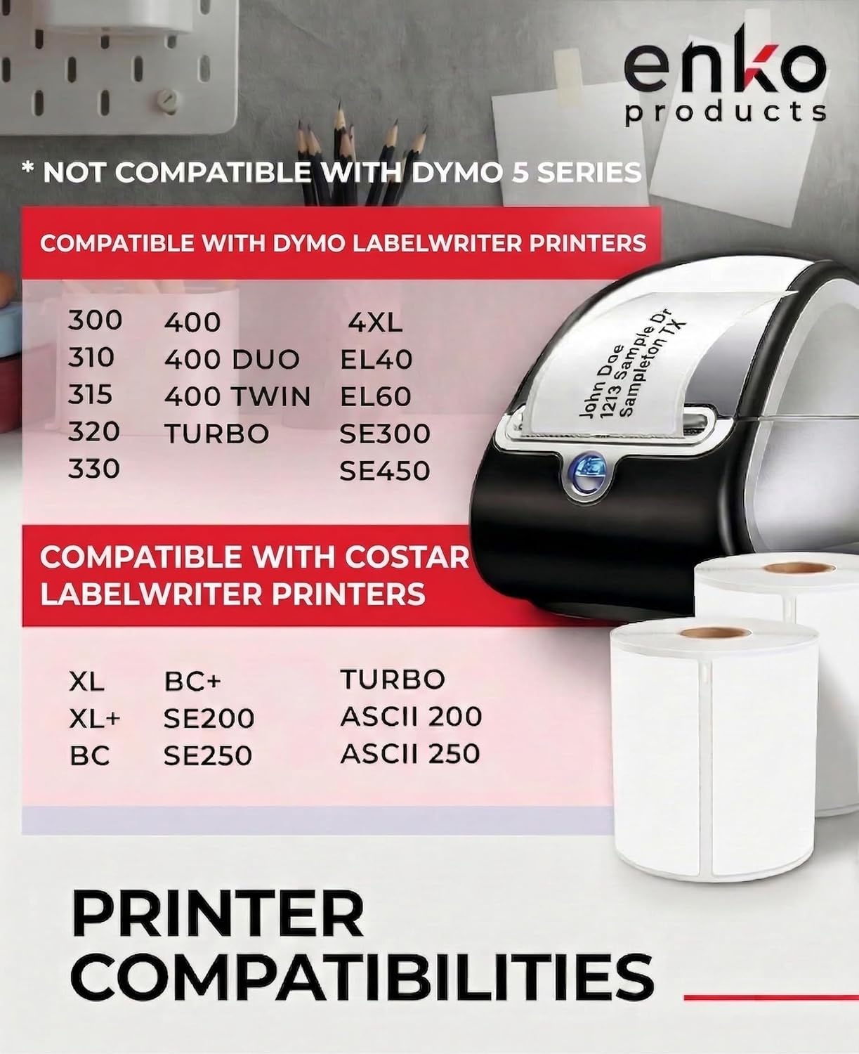 enKo Compatible with Dymo 30252 Labels (1-1/8" x 3-1/2") - Label for Dymo Labelwriter 450 Turbo Printer and 4XL - Direct Thermal Address, Shipping & Barcode Labels (12 Rolls | 4,200 Labels)