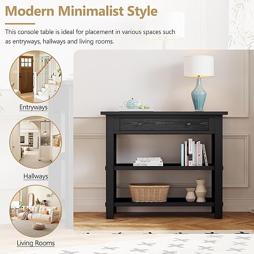 Miniatura 63 de Mesa consola rústica, mesa de sofá de 50 pulgadas de largo con 3 cajones y estante de almacenamiento abierto de 2 niveles, para sala de estar,