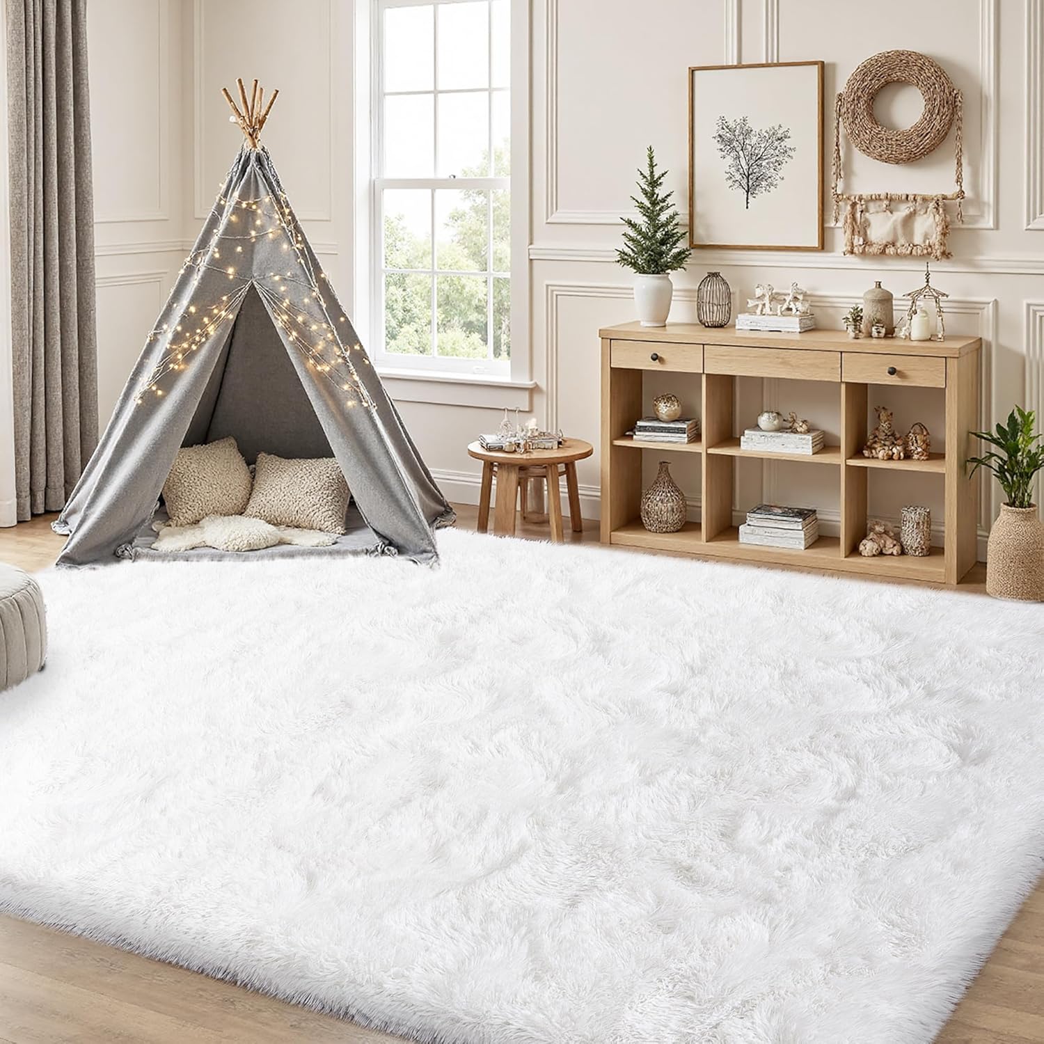 Rezutan Ultra Soft Fluffy Hot Pink Rugs for Bedroom, 4x6 Feet Fluffy Shag Area Rugs for Living Room and Girls Kids Baby Room Decor, Non Slip Nursery Modern Indoor Fuzzy Floor Bedside Carpet