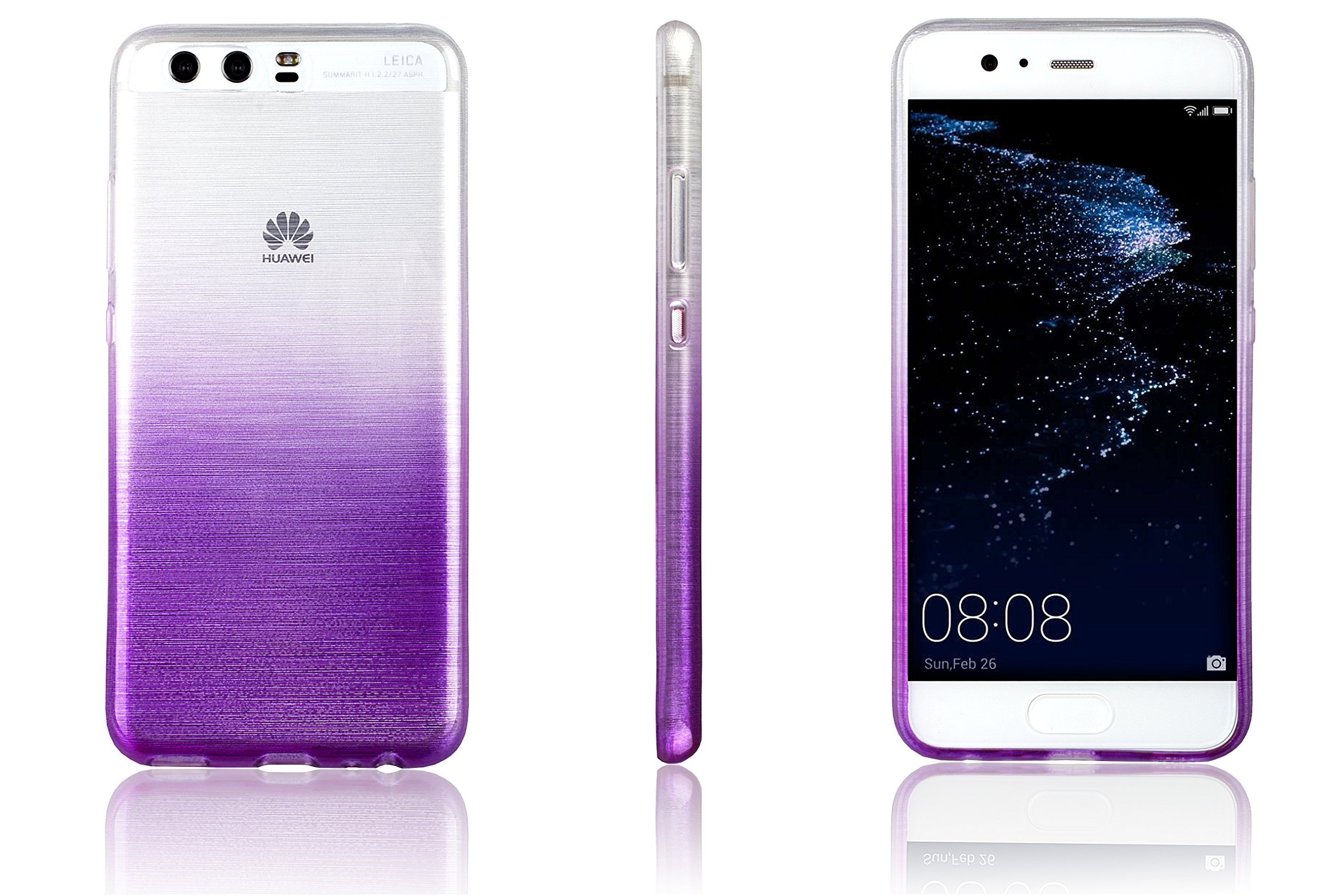 Xcessor Transition Color Custodia Per Huawei P10 – Flessibile TPU Gel Con Texture Seta E Effetto Gradient, Trasparente/Viola