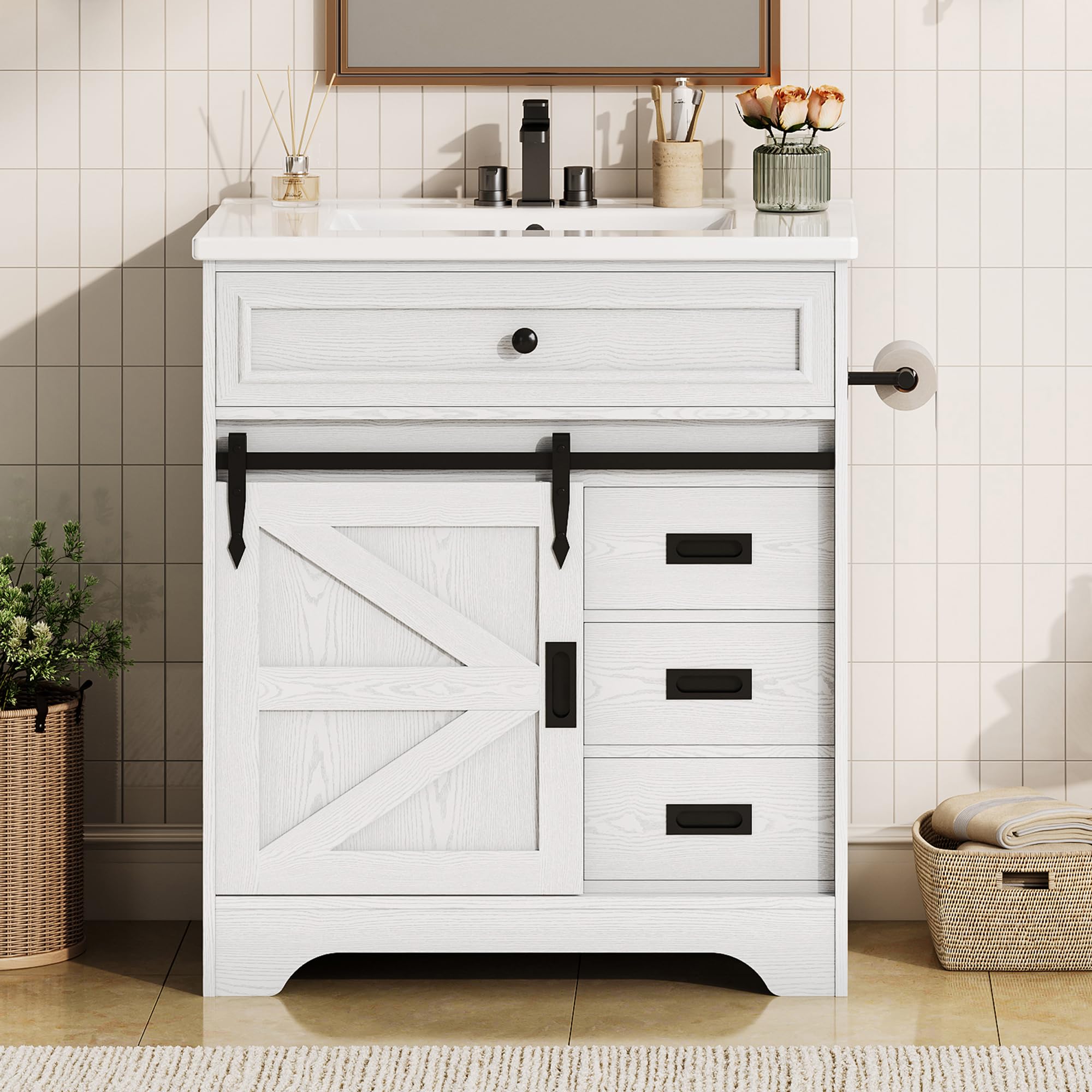 IRONCK 30 Farmhouse Vanity White