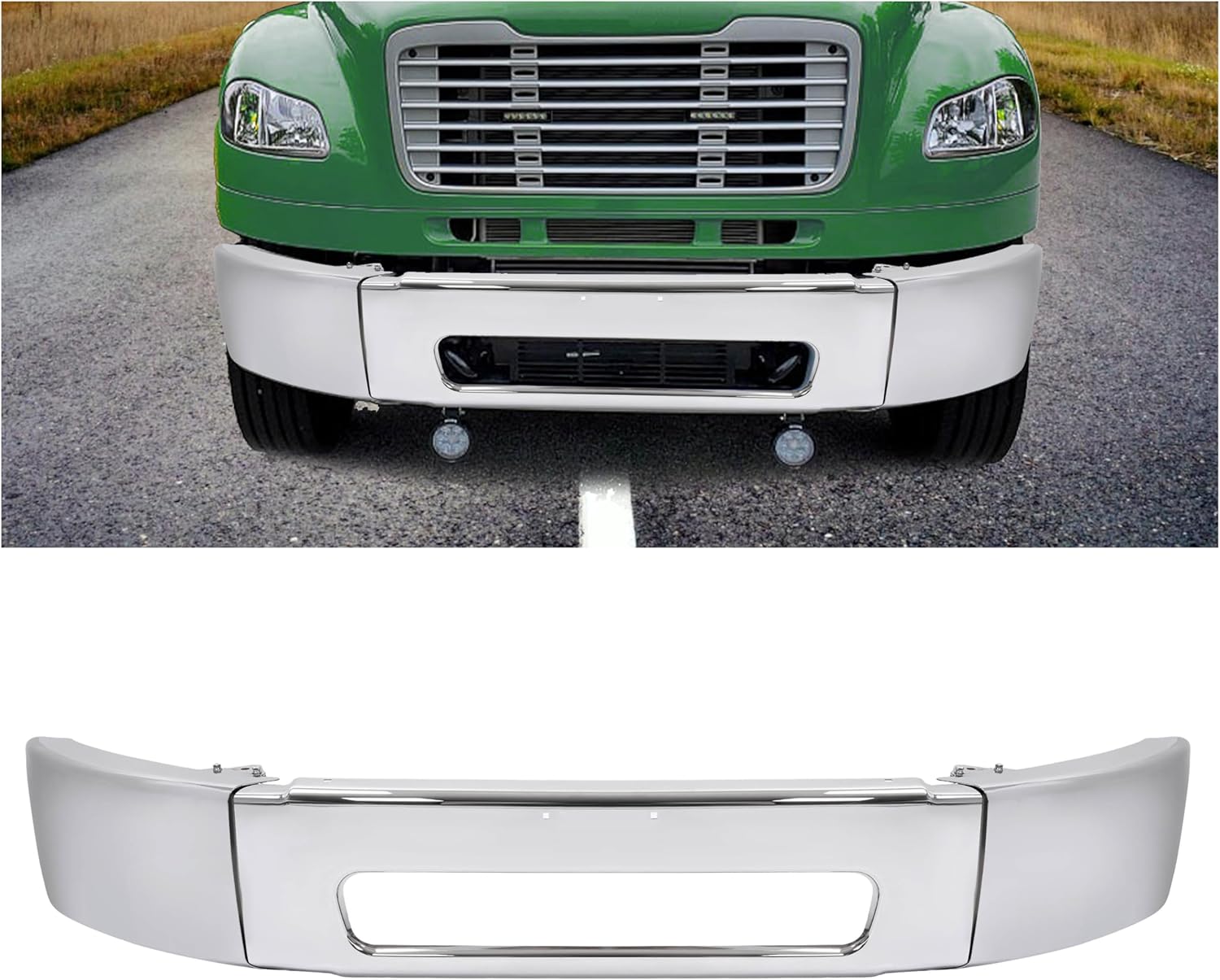 HECASA Front Bumper Assembly Compatible with 2003-2021 Freightliner M2 106 112 Models A2126683005 A2127811016 A2127811017 Steel Chrome Silvery