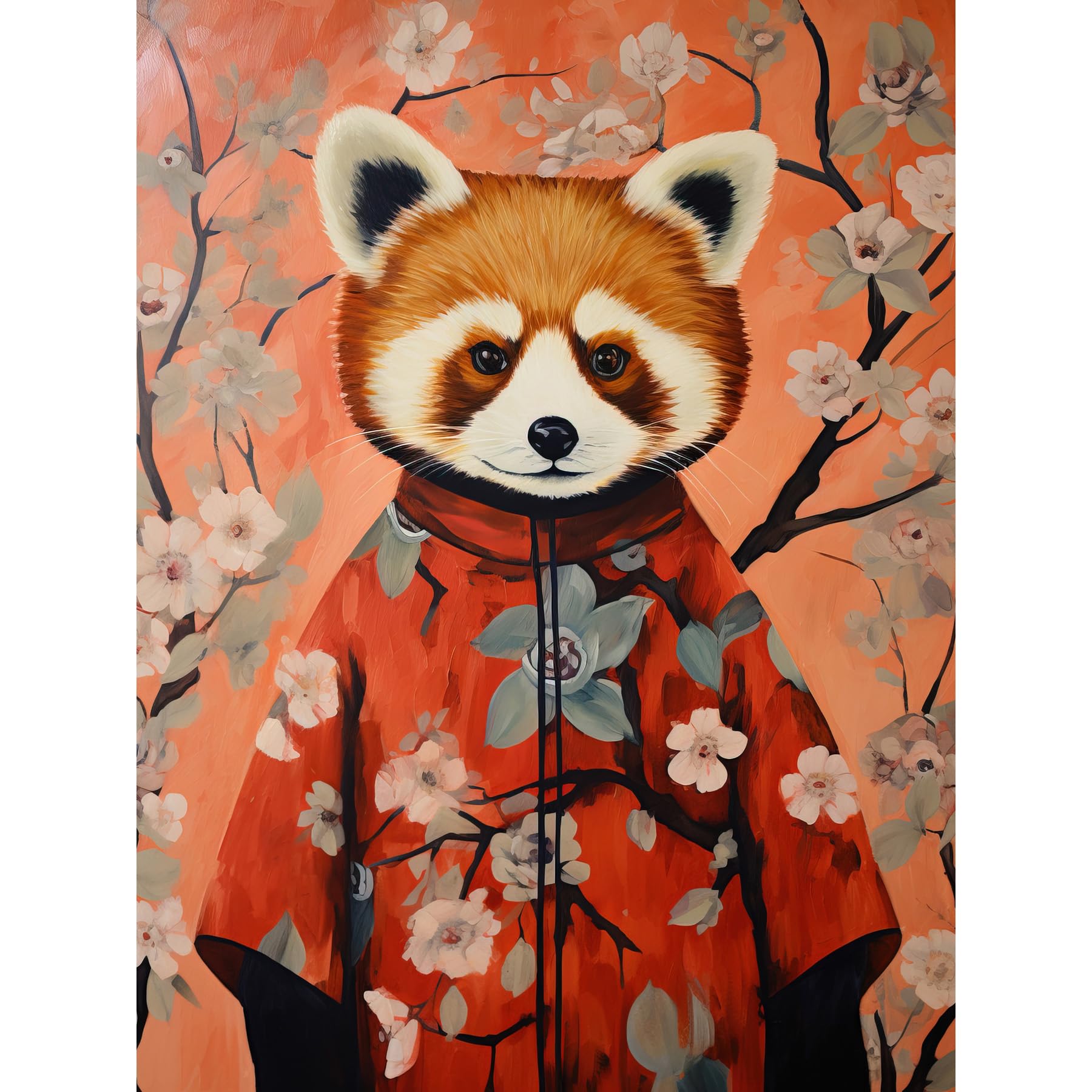 Artery8 Poster Red Panda in Kimono Cherry Blossom Trees Japan Print W18" x H24"