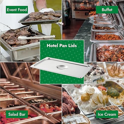 Miniatura 4 de Paquete de 6 tapas de sartén de hotel de tamaño completo, acero inoxidable sólido para mesa de vapor, catering, tapa de sartén de alimentos con asa
