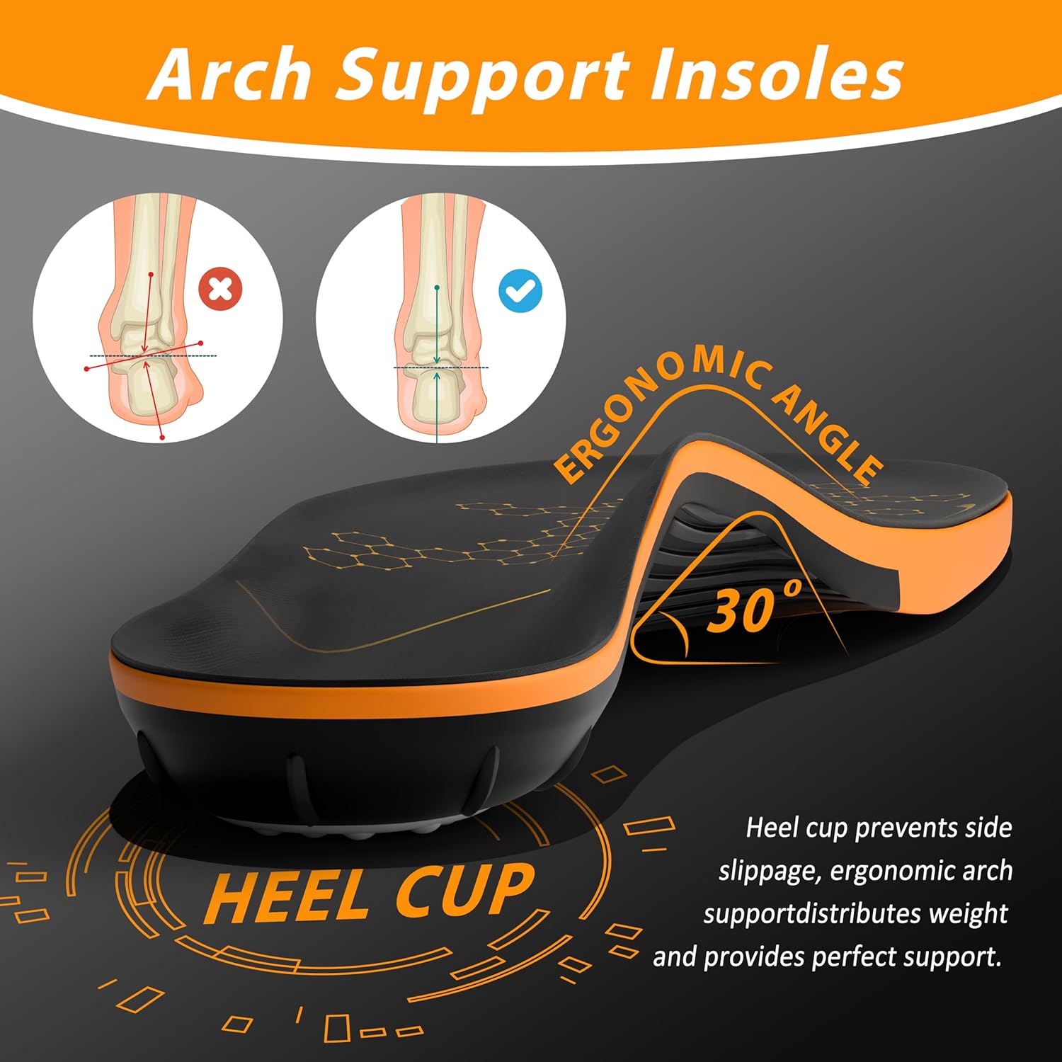 Plantar Fasciitis Insoles for Women Men-260lbs+ Orthotic Arch Support Shoe Inserts for Running, Work Boots, Pain Relief All-Day Comfort for Flat Feet/High Arch (Orange, XL | MEN 12.5-14/WOMEN 13.5-15) - Image 6