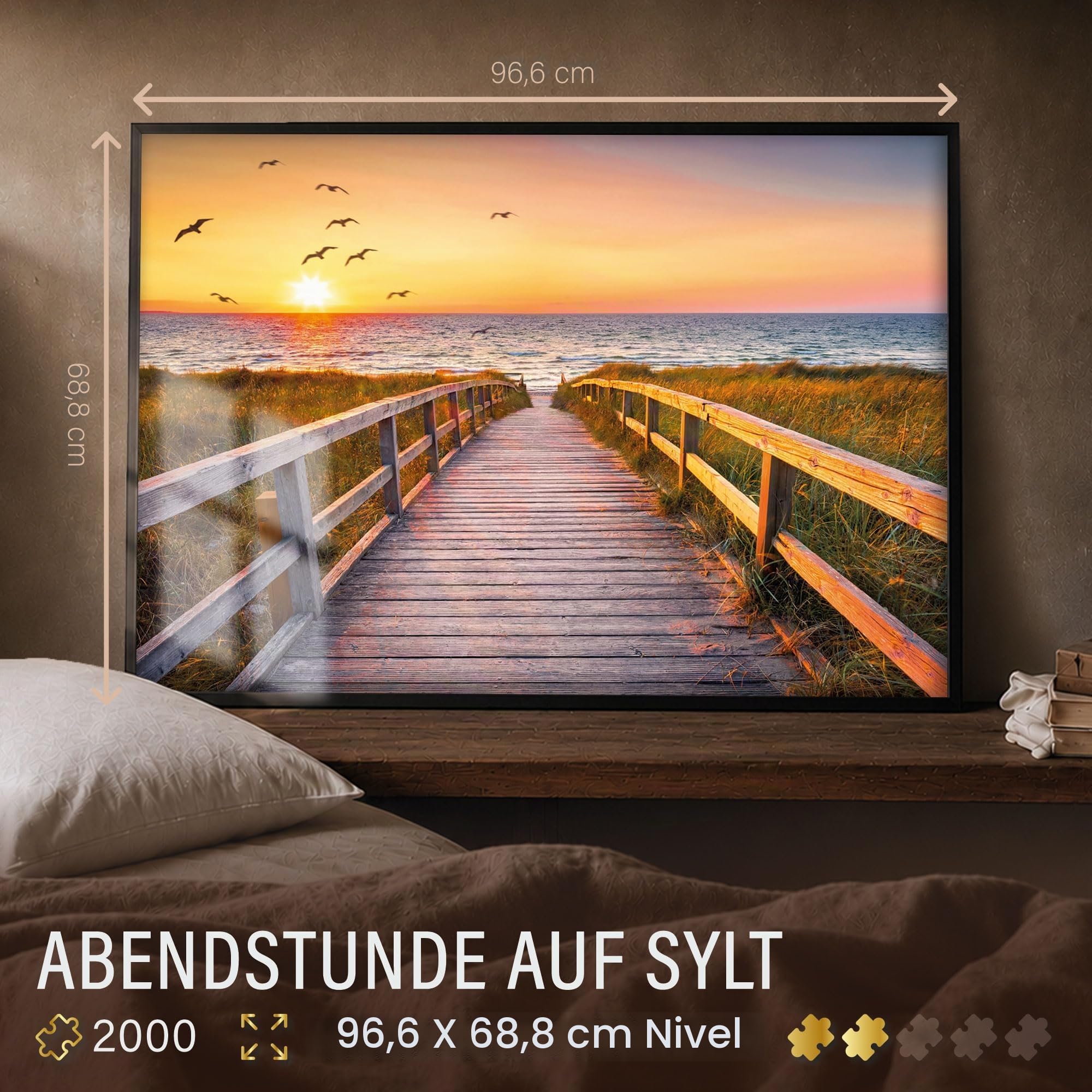 Ulmer Puzzleschmiede - Puzzle de noche en Sylt - Puzzle de 2000 piezas - Diseño del Mar del Norte con puesta de sol sobre las dunas en la playa de Sylt, Alemania