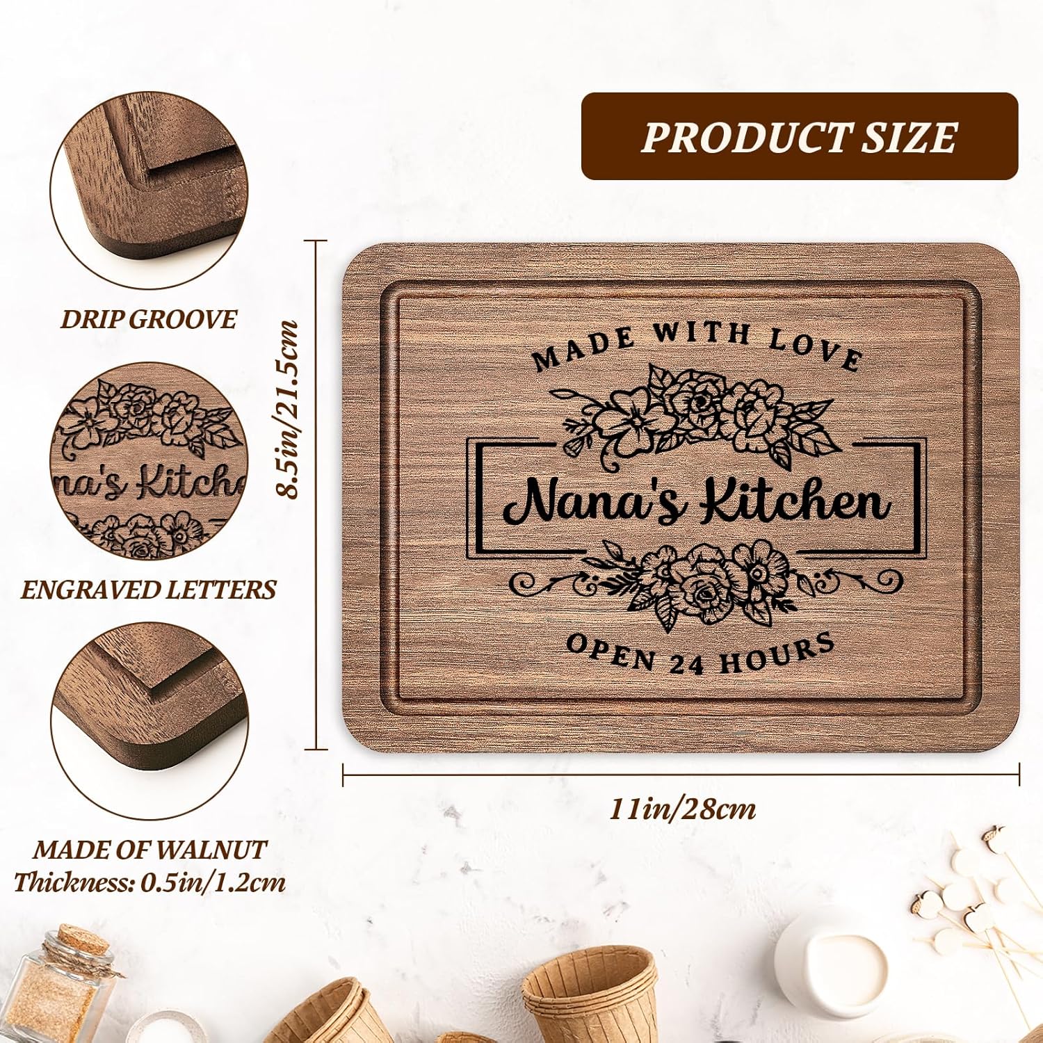 Nana Gifts for Christmas, Nana Birthday Gifts- Wood Walnut Cutting Board for Kitchen, Gift for Nanas from Grandkids Mother's Day, Nana's Kitchen Cutting Board - Image 5