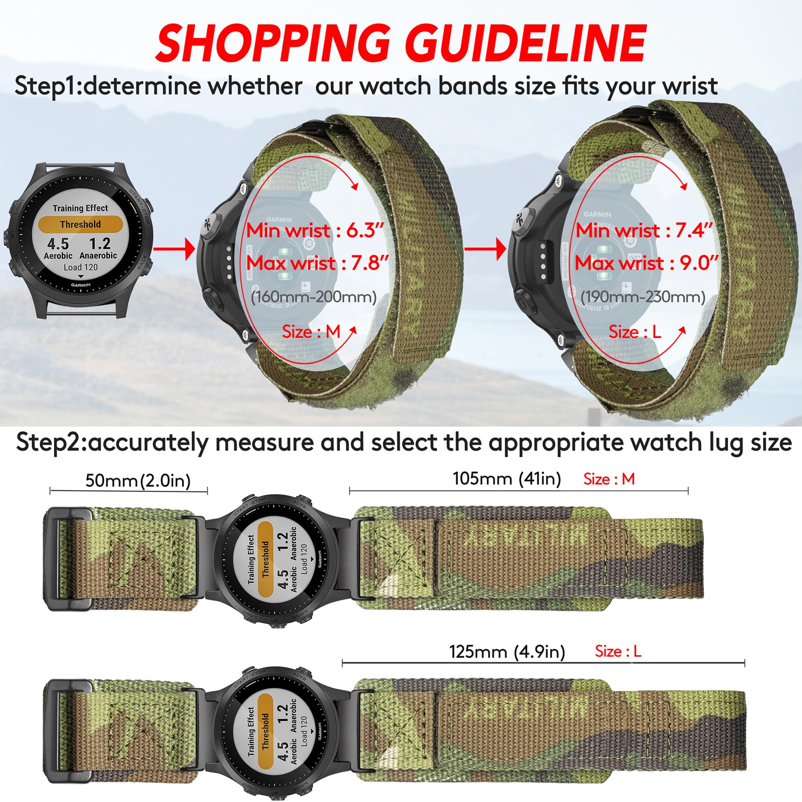 Bracelet de montre de rechange robuste compatible avec Garmin 220/230/235/620/630/735XT/235 Lite Forerunner 235, pour homme et femme