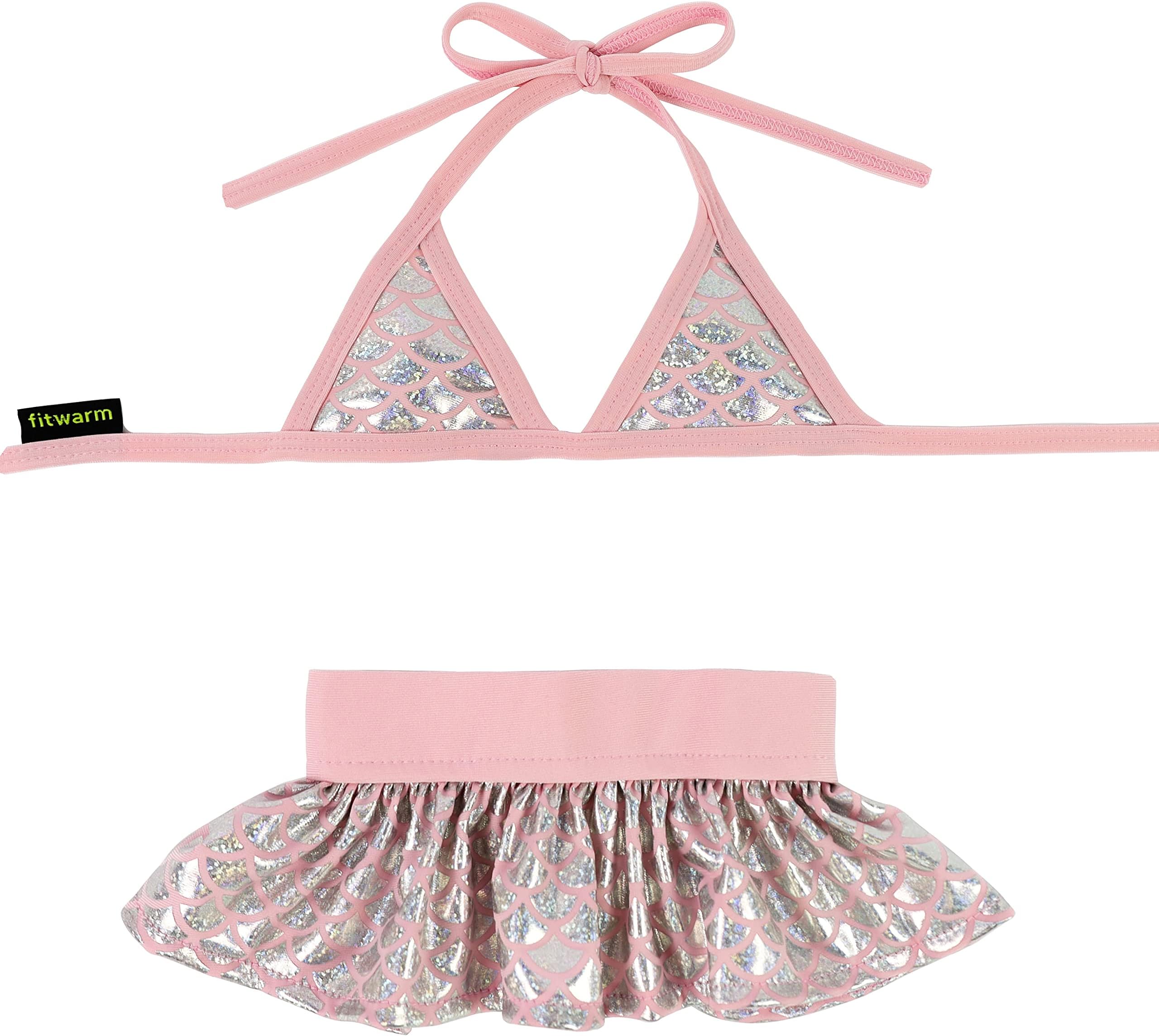 Fitwarm Mermaid Dog Bikini Set, Hawaiian Beach Swimsuit, Summer Dog Clothes for Small Dogs Girl, 2 Piece Dog Suit for Swimming and Bathing, Pet Luau Costume, Pink, Silver, Small