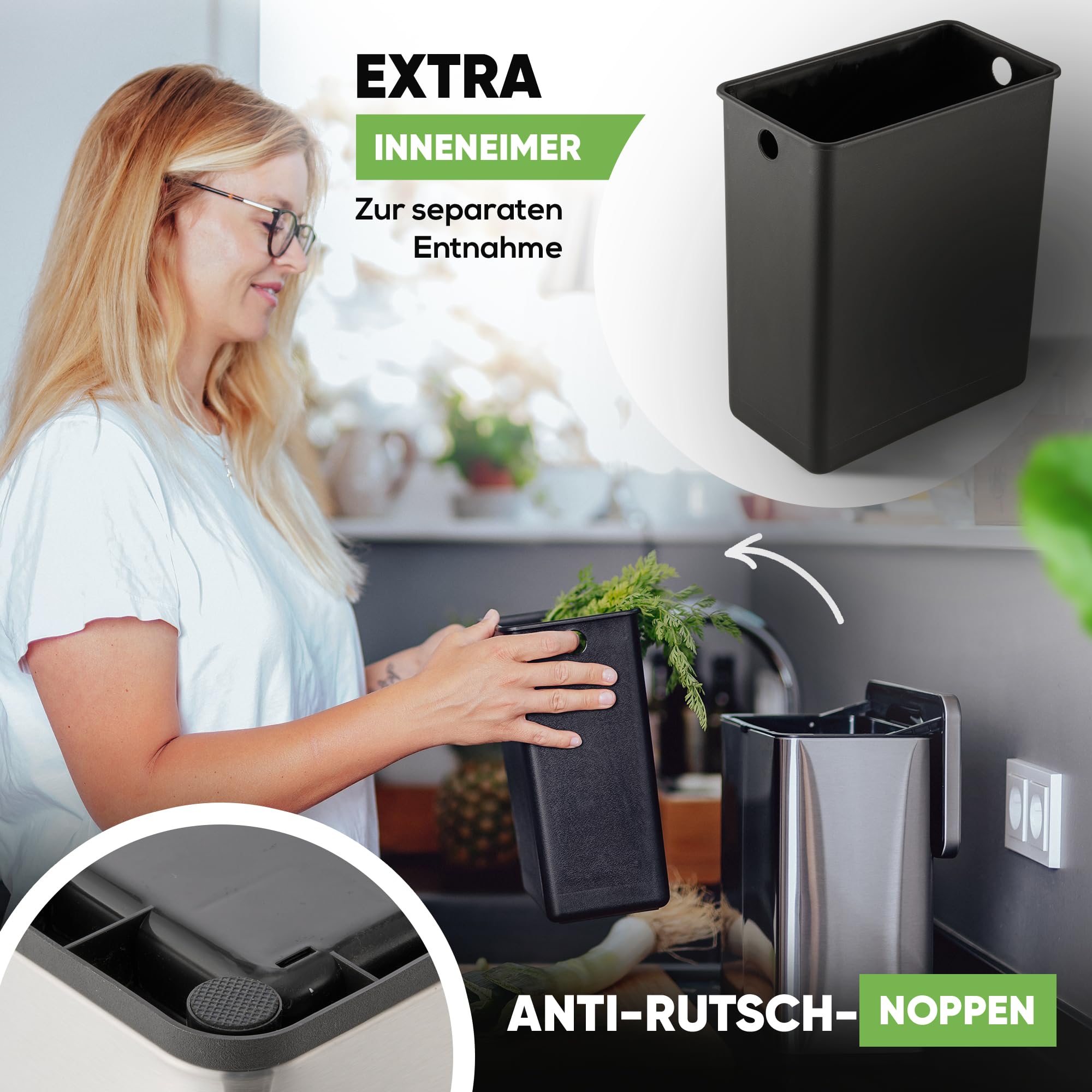 Bio Mülleimer 6L | Komposteimer Küche für Bio Müll & Co | Mülleimer mit Geruchsfilter | Komposter für Abfall & Recycling | Biomülleimer Küche klein (Silber 6l)