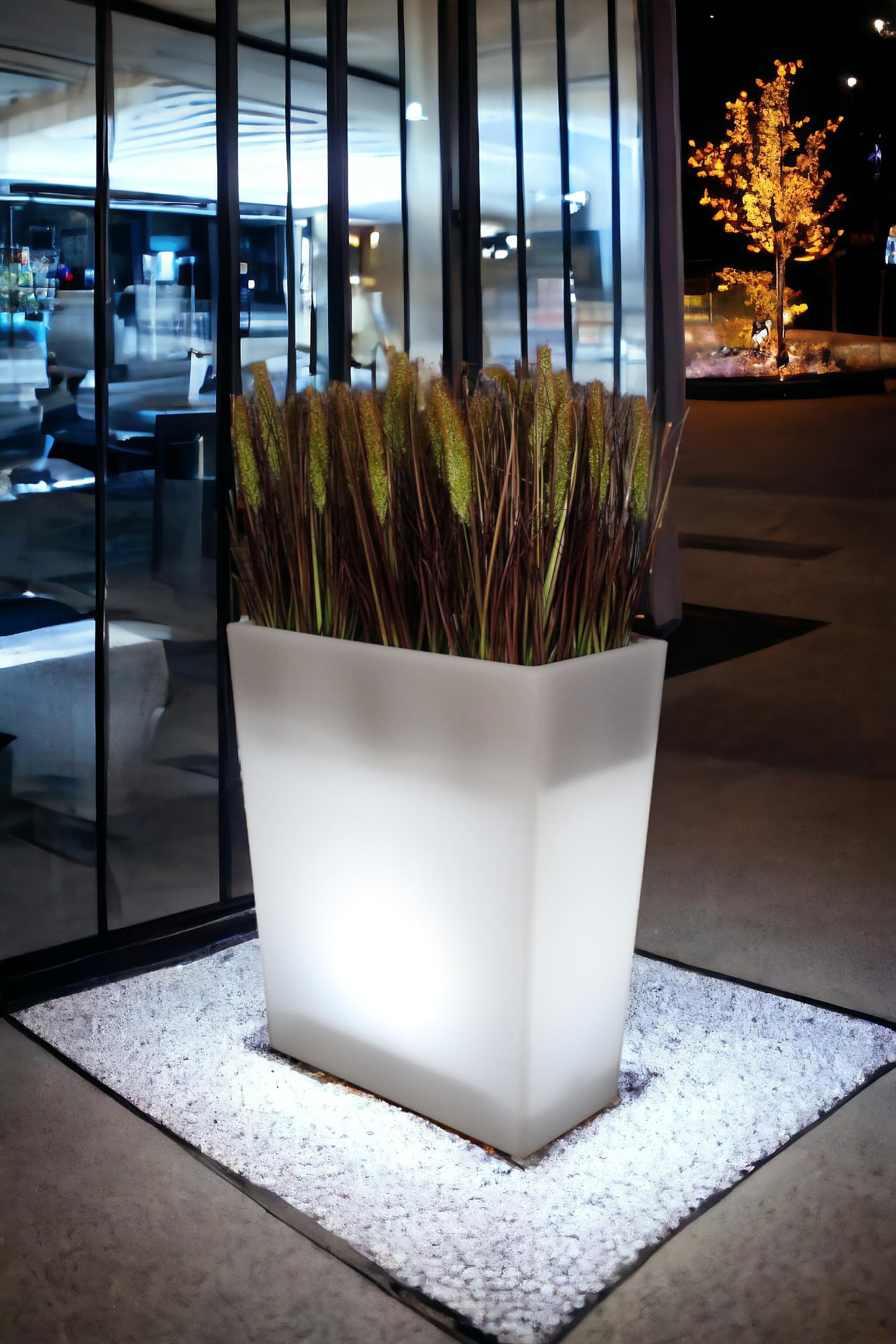 Arnusa Vaso da fiori grande a LED illuminato RGB con telecomando PL403S vaso da fiori alto rettangolare vaso da fiori moderno 70 x 59 x 31 cm bianco