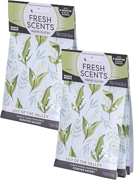 Fresh Scents Scented Sachets | Lily of The Valley | Home Fragrance | Long Lasting Up to 6 Months | Air Freshener for Closets, Drawers, Cars | 6 Pack