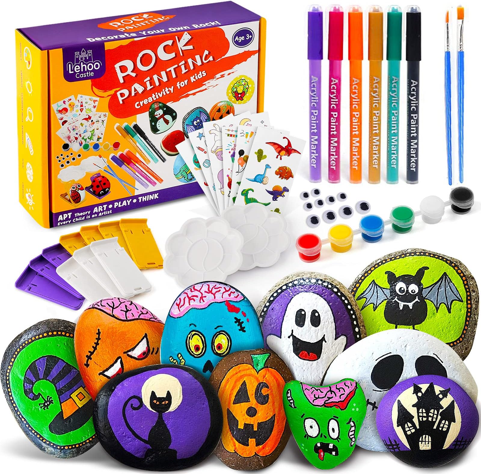 Lehoo Castle Rock Painting Kit, Art and Craft for Kids, Rock Painting Craft Kit for Kids, DIY Rock Decorating Art Supplies