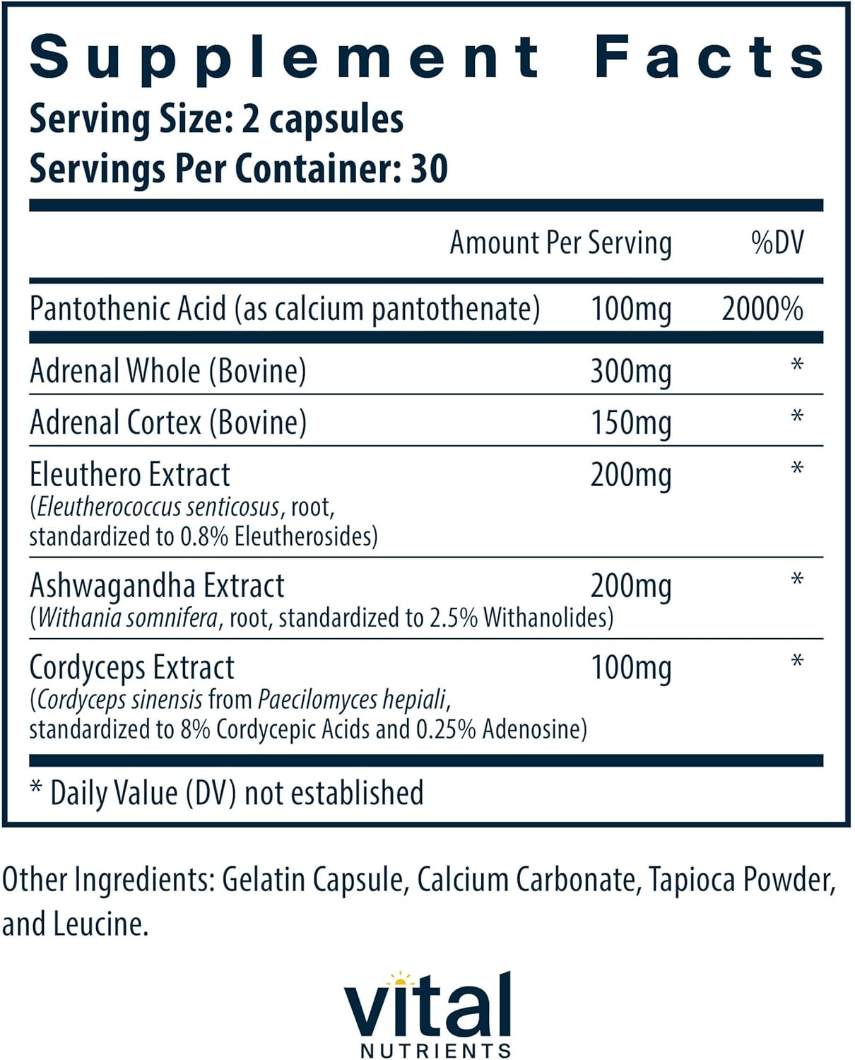 Vital Nutrients Adrenal Support - Adrenal Support Supplements for Gland Function and Cortisol Management - Supports Energy and Stress Levels - Gluten, Dairy, Soy Free - 60 Capsules - Image 2