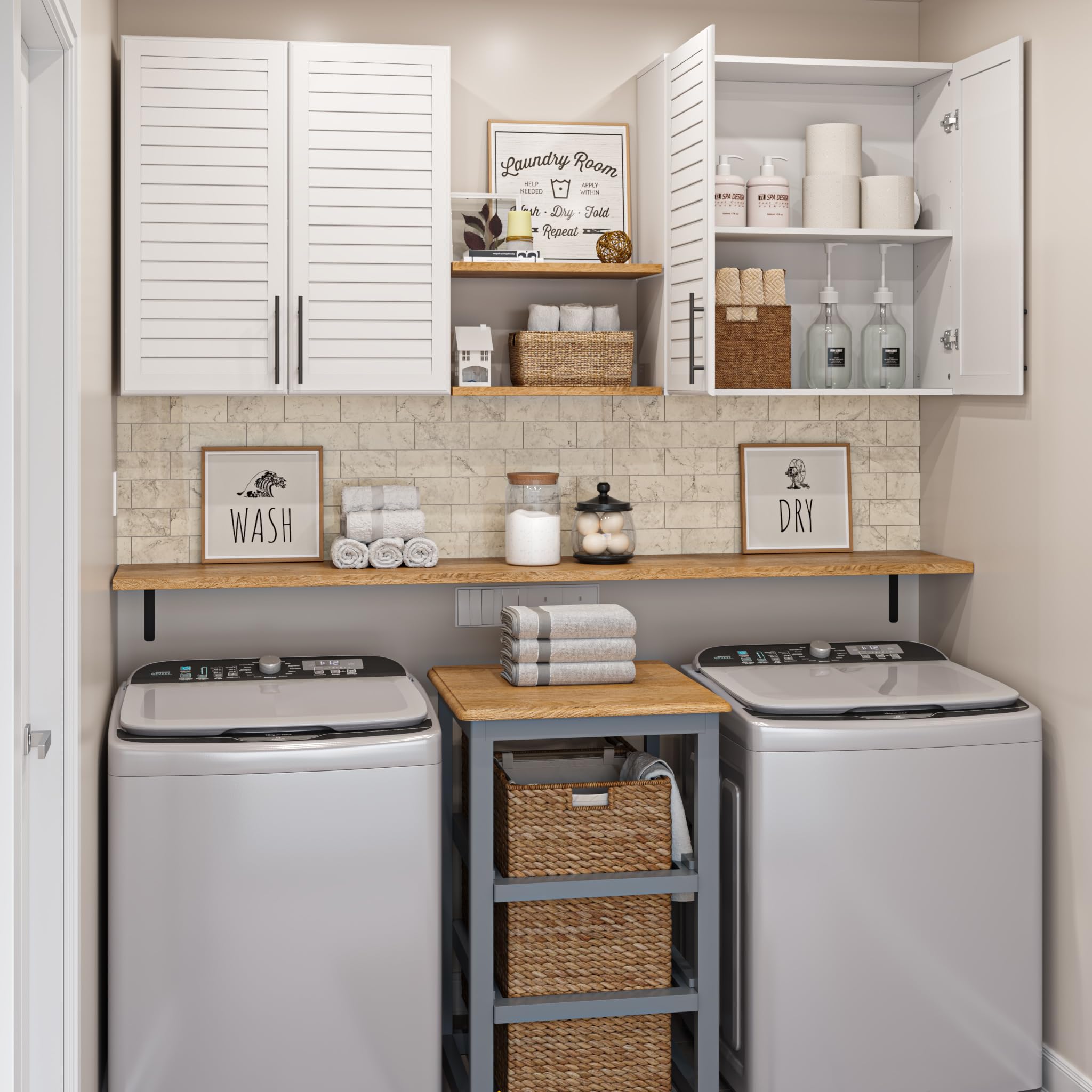 FIMELLO 59’’ Laundry Room Cabinets Wall Mounted, Kitchen wall Cabinet, Bathroom Wall Cabinet, Hanging Cabinet, Adjustable Shelf, Shutter Style Door,