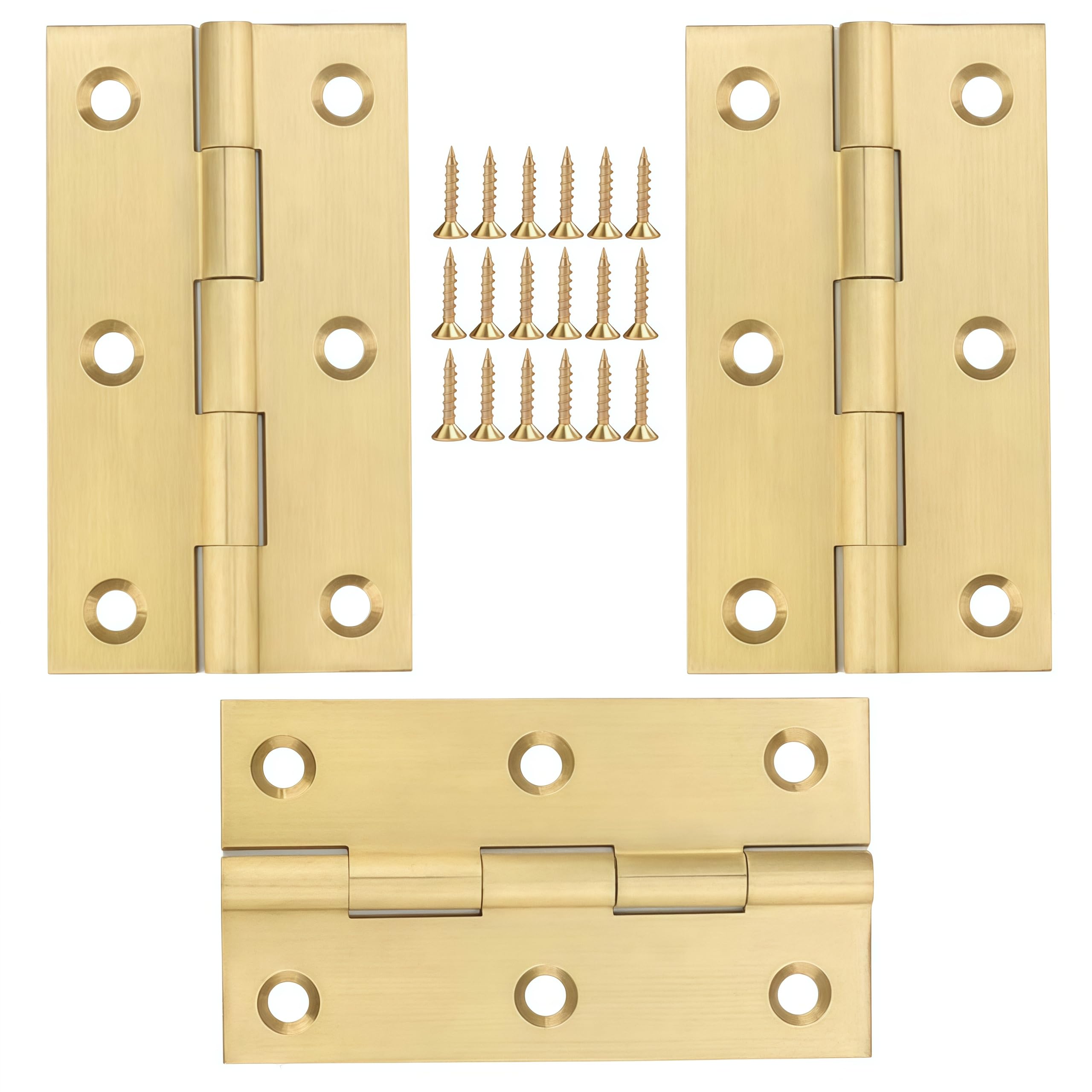 Vbnexyr Regular Hinges 3 Piece Pack Of Brass Folding Hinge Jewelry Boxes Cabinet Doors And Chests With Screws 3.5 Inch