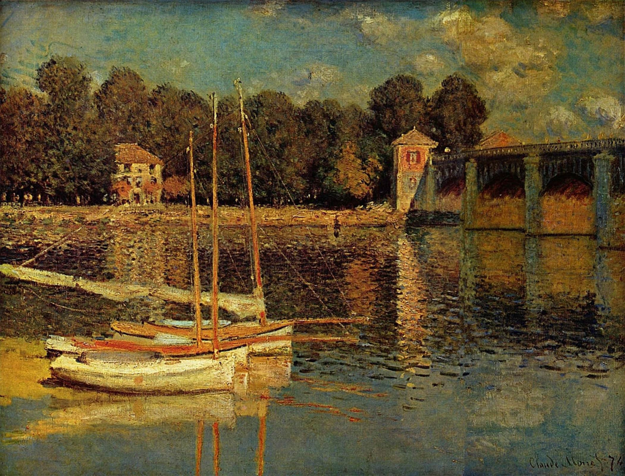 SERENDIPITP Vintage Picture Print on Canvas Wall Art Poster Bridge of Argenteuil by Claude Monet Artwork Print Poster for Wall Decor 60x90cm