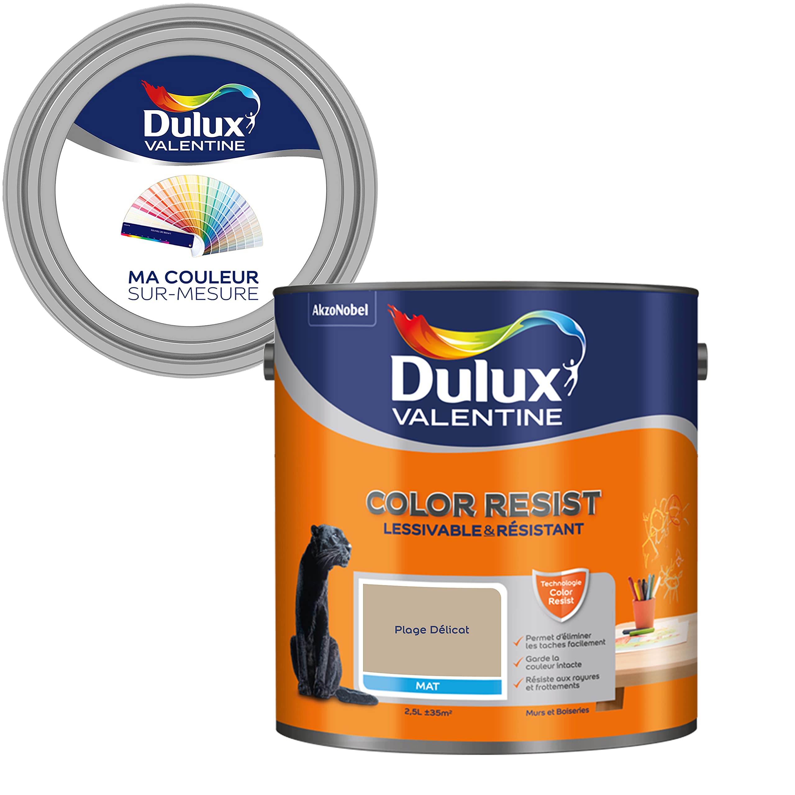 Ma Couleur Sur-Mesure par Dulux Valentine – Peinture Intérieure Murs, Plafonds, Boiseries - Palette Intemporelle, Pièce à Vivre Mat, Plage Delicat, 2,5 L