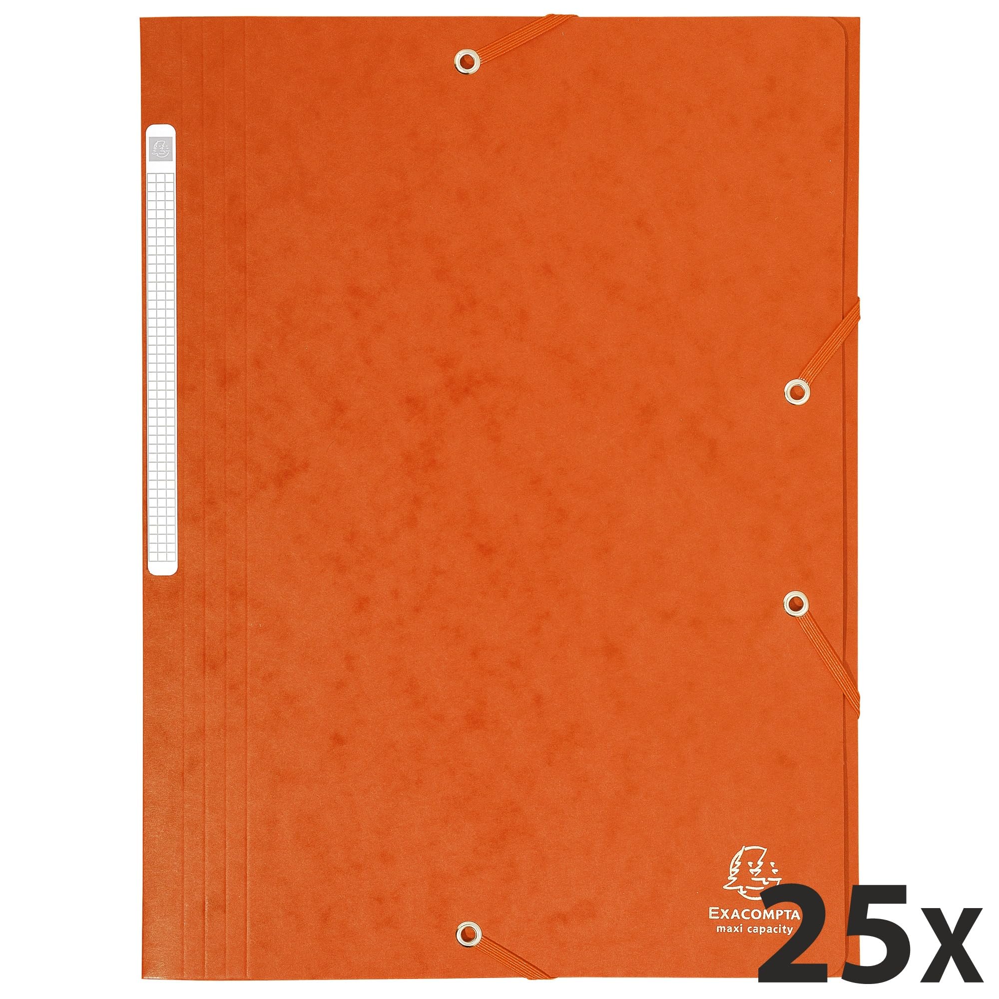 Exacompta 17117H 25er Pack Einschlagmappe aus extra starkem Colorspan-Karton für DIN A4 mit 3 Klappen und 2 Gummizügen orange