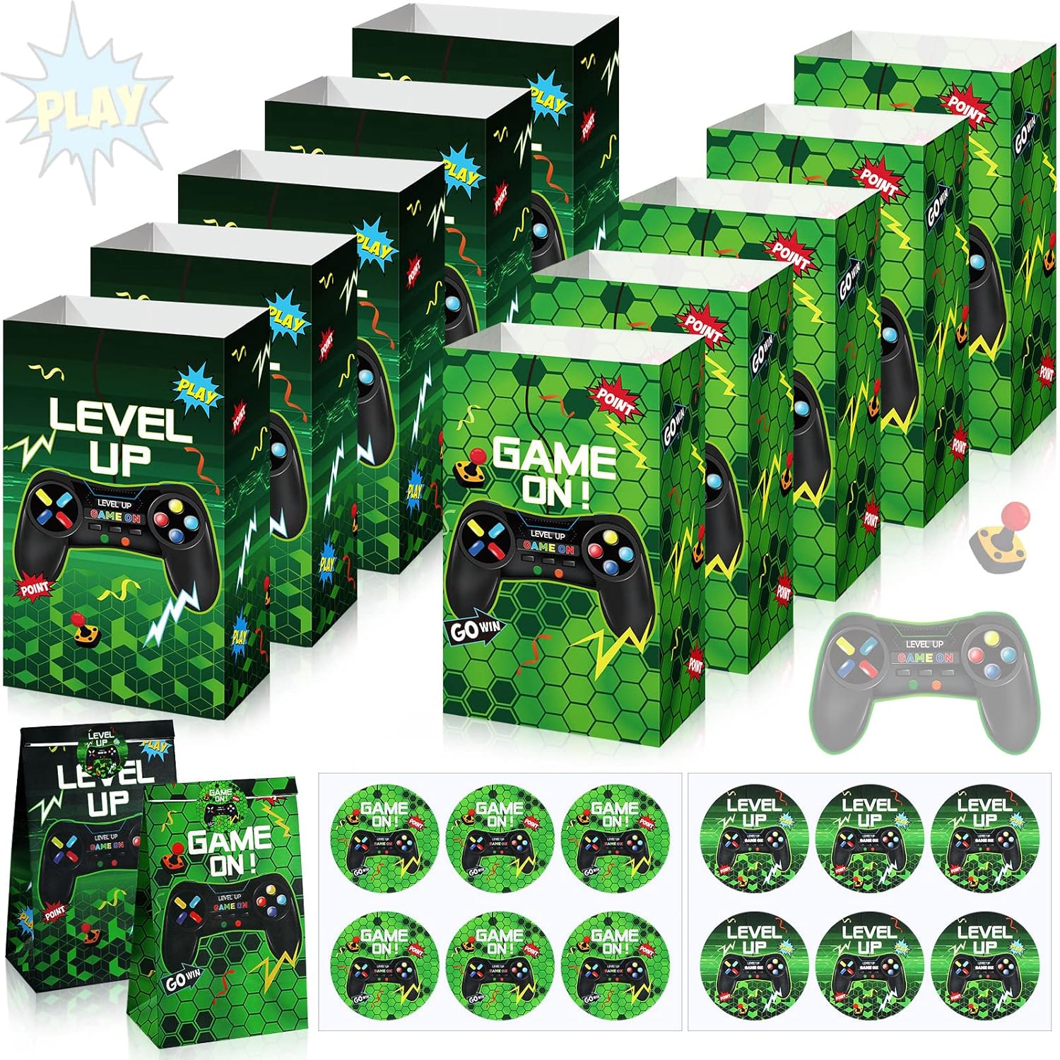 Geosar 30 Pcs Video Game Party Bags Gamer Theme Gift Bags Bulk Party Favors with 30 Stickers Reusable Goodie Treat Candy Snacks Paper Supplies for Boys Kids Birthday Gift Decorations(Green) Geosar 30 Pcs Video Game Party Bags Gamer Theme Gift Bags Bulk Party Favors with 30 Stickers Reusable Goodie Treat Candy Snacks Paper Supplies for Boys Kids Birthday Gift Decorations(Green)