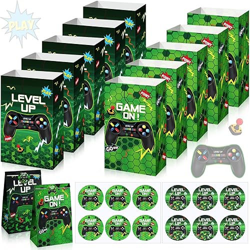 Miniatura 1 de 30 bolsas de regalo de fiesta de videojuegos con 30 calcomanías suministros de fiesta temática de jugadores regalos de fiesta bolsa de dulces para