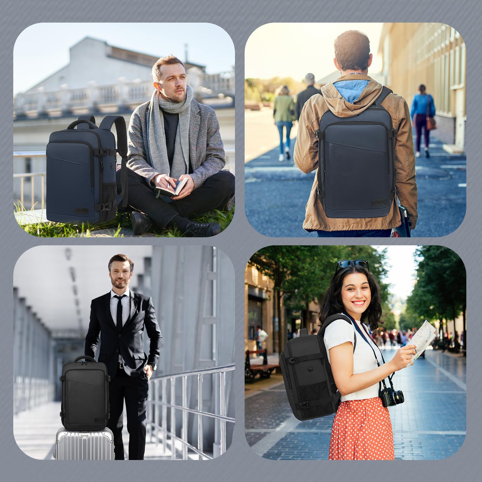 Yankony Sac a Dos Voyage Cabine Avion 45x36x20 pour Easyjet Sac de Voyage Résistant à l'eau & à Rayures Diagonales Homme Bagages Cabine sous Siège Femme sac à dos