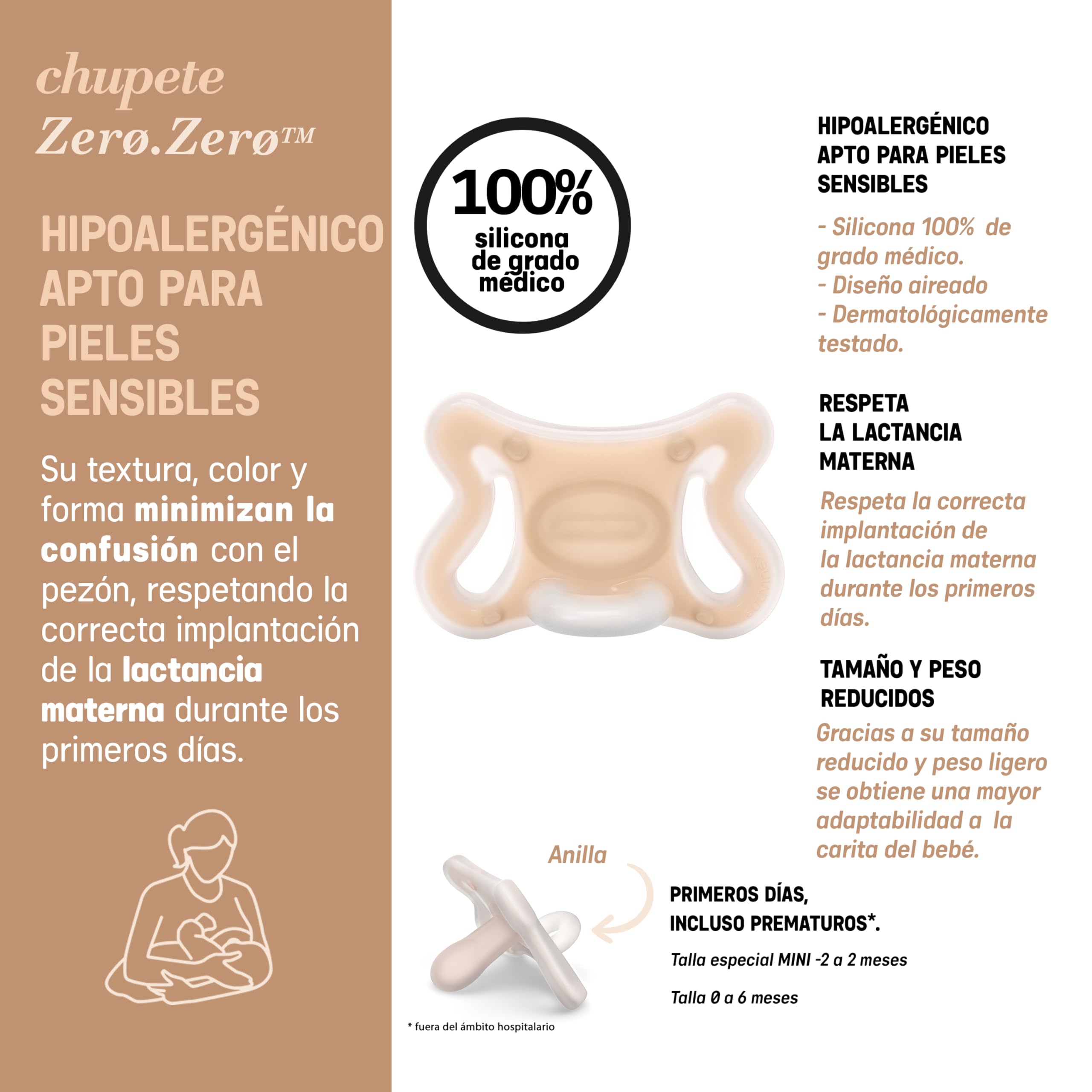 Suavinex, Pack 2 Chupetes Recién Nacido Zero Zero, Tetina Fisiológica SX Pro, Bebés 0/6 Meses, Hipoalergénico, Apto Piel Sensible, Silicona, Respeta Desarrollo Bucodental, Compatible Lactancia, Fair