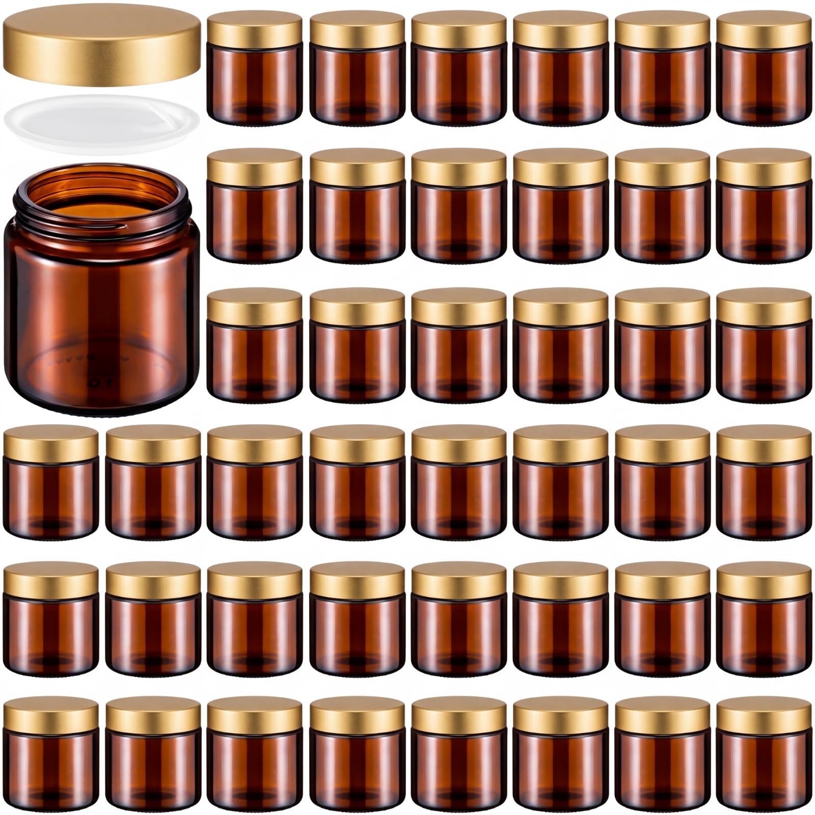 Norme 48 Pcs 4 oz Glass Jars with Lids Cosmetic Jars, Amber, Gold
