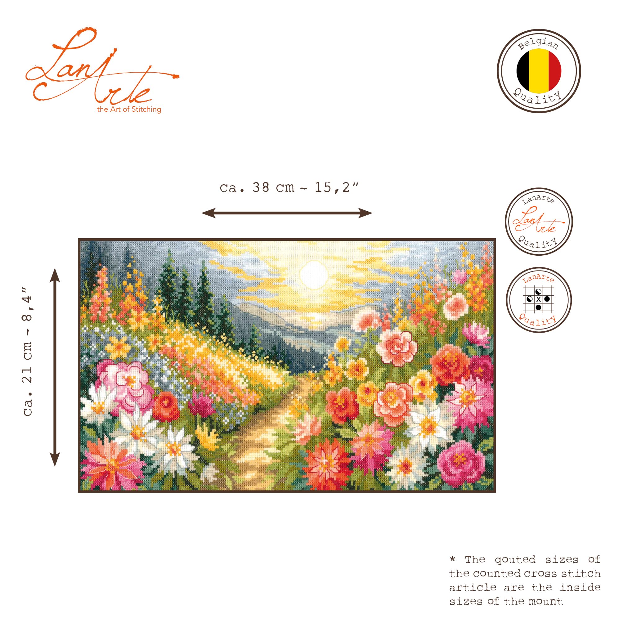 Lanarte Kreuzstich Stickpackungen Gezählter Kreuzstichbilder Set BUNTER WEG Wanddekoration Handarbeit Set für Erwachsene ca. 38 x 21 cm DIY Deko Bastelset Handwerker Kreative Geschenkset