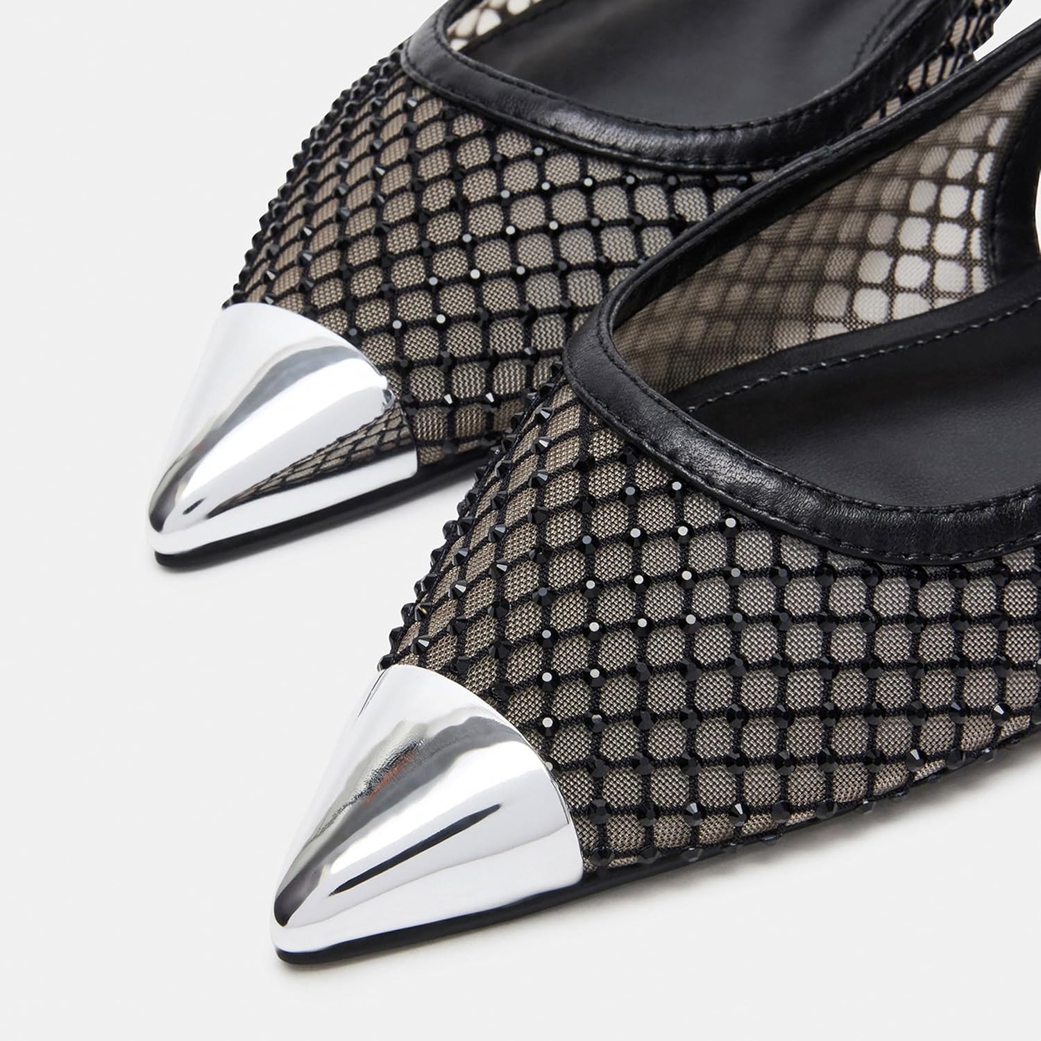 Size 9 Black Slingback Flats for Women Stylish Pointed Toe Design with Rhinestone Embellishments Comfortable Mesh Material for Breathable Slip on Experience Size 9