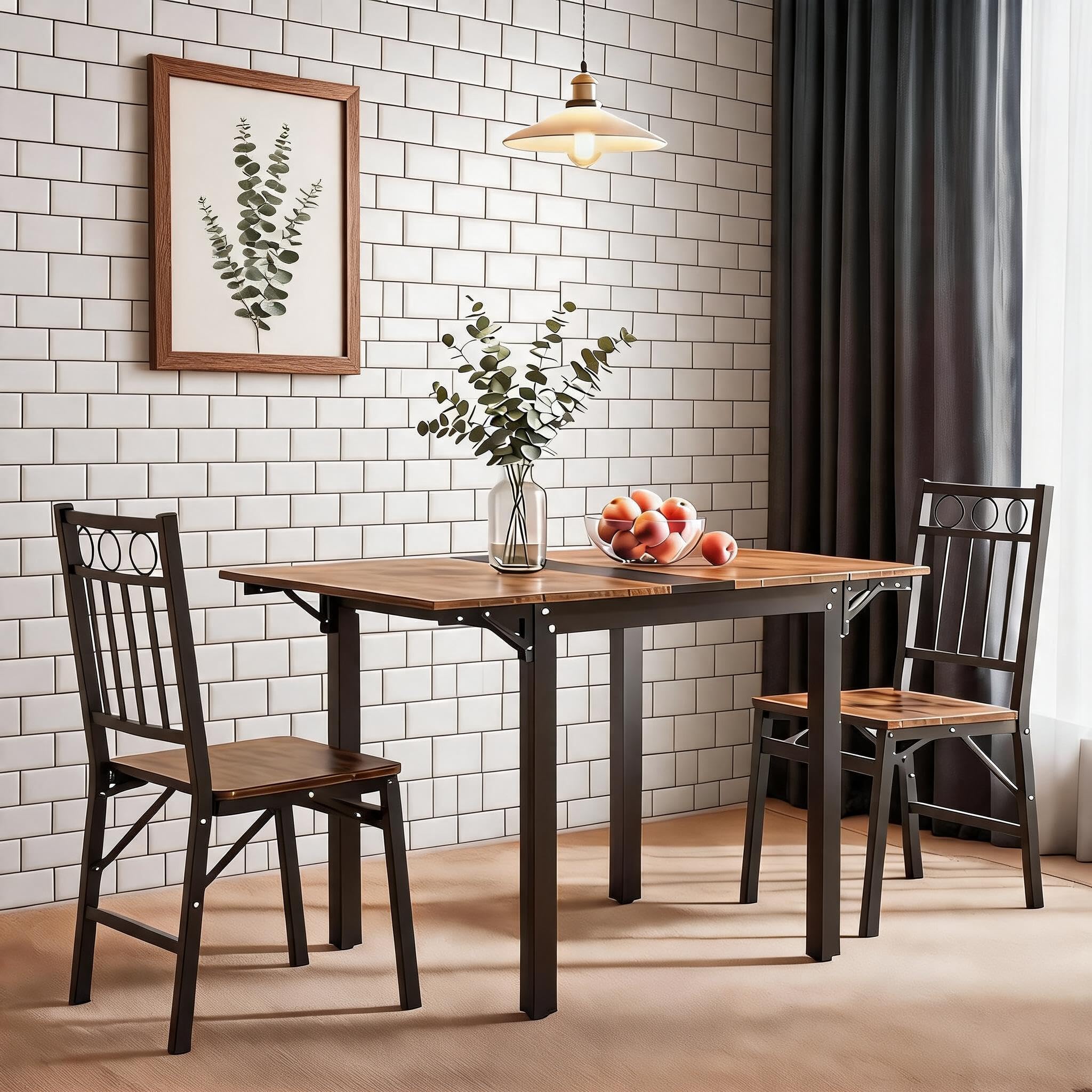 HAUSPROFI Klappbarer Esstisch, Küchentisch, 120 x 78 x75 cm Kleiner Küchentisch für 2-4 Personen, für die Küche, Küche, Wohnzimmer, Wohnung, vintagebraun-tintenschwarz