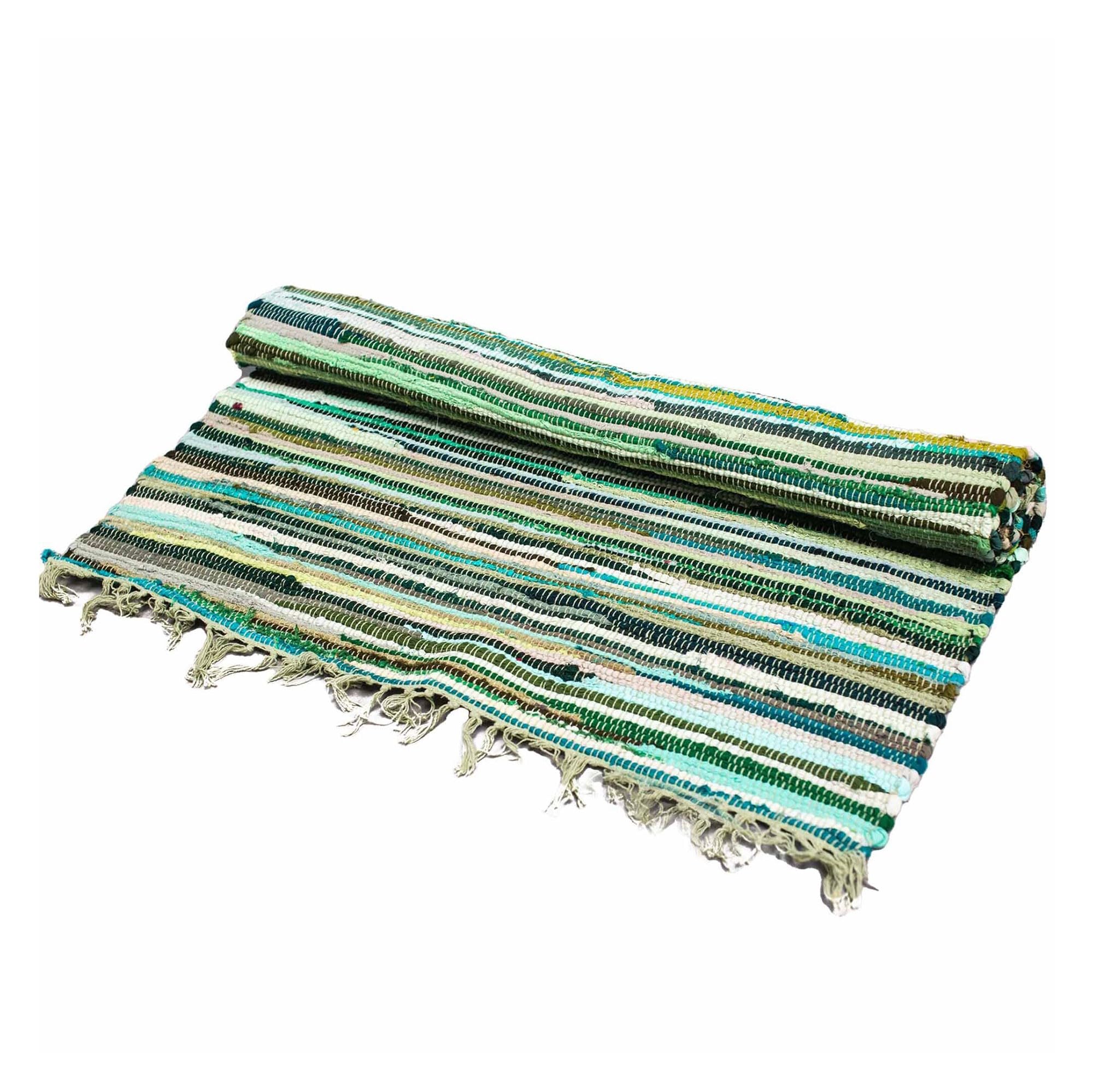 Large Rag Rug 150x90cm premium quality Natural Greens Indian Rag Rugs