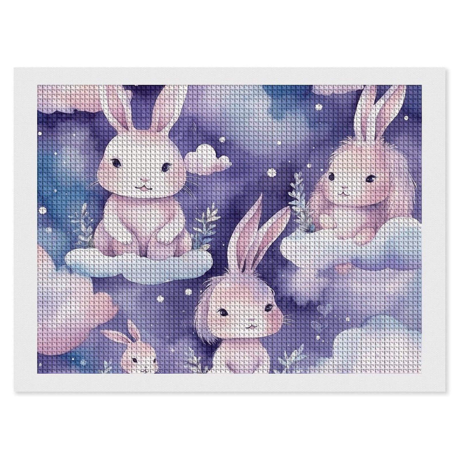 Purple Style Bunny Diamond Art Kits for Adults, DIY 5D Diamonds Painting Kits for Beginner, Round Full Drill Diamond Dots Painting, 12"x16" Diamonds Pictures Gem Art and Crafts Wall Decor