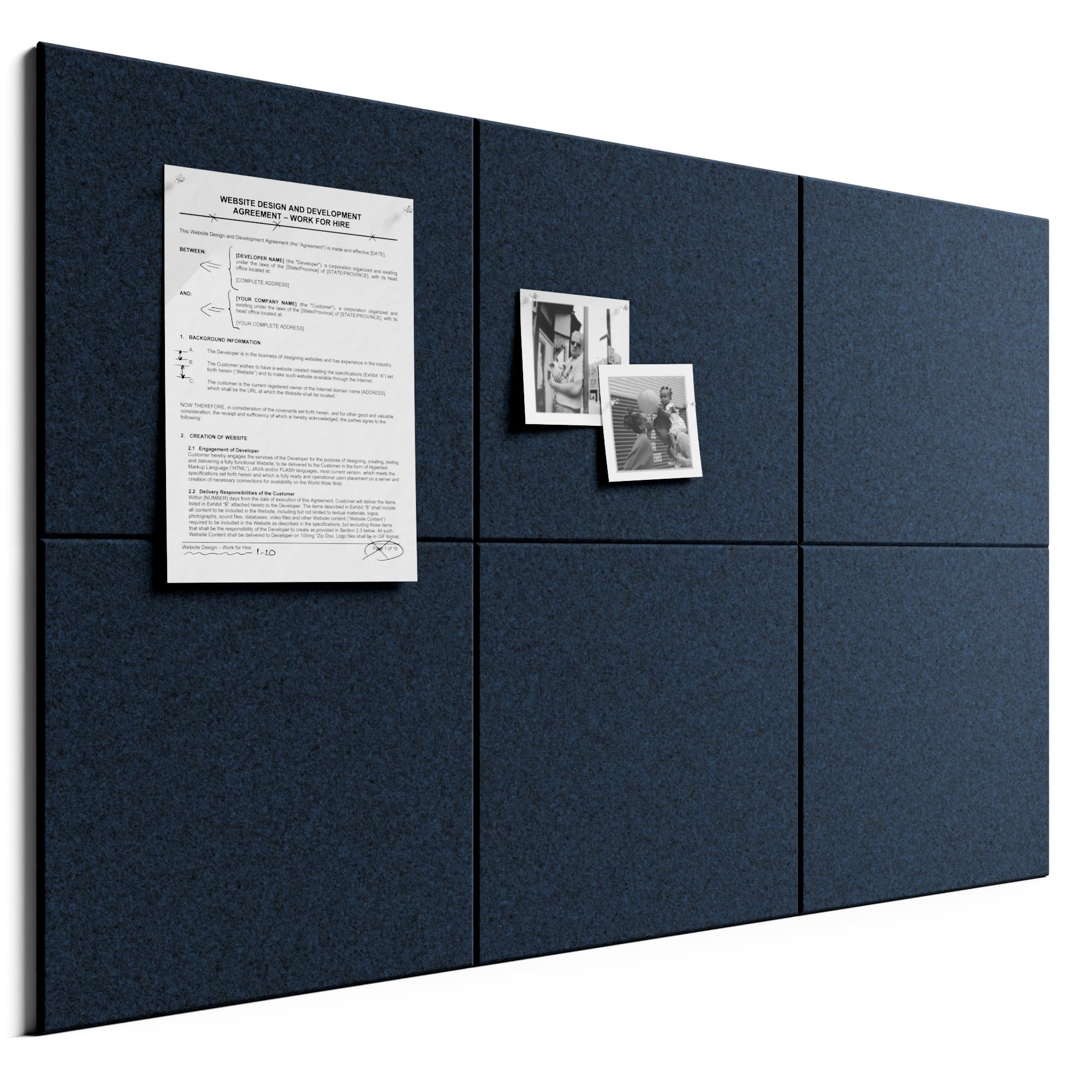 Bumusty Large Cork Board Alternative36 x24 Felt Bulletin Board Tiles, with 30 Pushpins, 40 Adhesive Tabs, 6Pack Slat Wall Paneling, Cork Boards for Office Push Pin Board Felt Board-Persian Blue — image 1