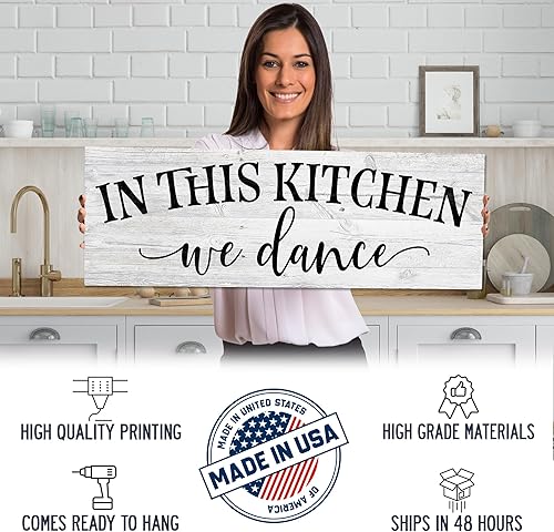 Miniatura 3 de In this Kitchen, we dance Farmhouse Rustic Wall Art Kitchen Sign Home Decor Letrero de madera Regalo 6x18 B3-06180062019