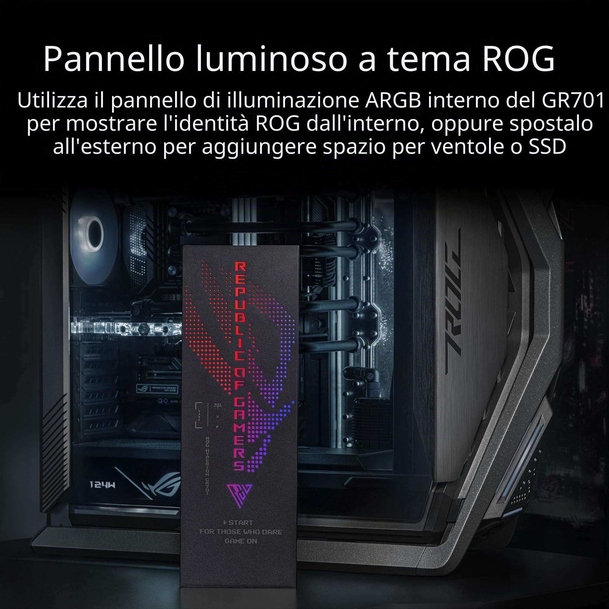 ASUS ROG Hyperion GR701, Case Gaming E-ATX, Full Tower in Alluminio, Pannelli Tool-free, Illuminazione RGB, Supporto per Dissipatori da 360 mm, Compatibile con Schede Grafiche fino a 460 mm, Nero