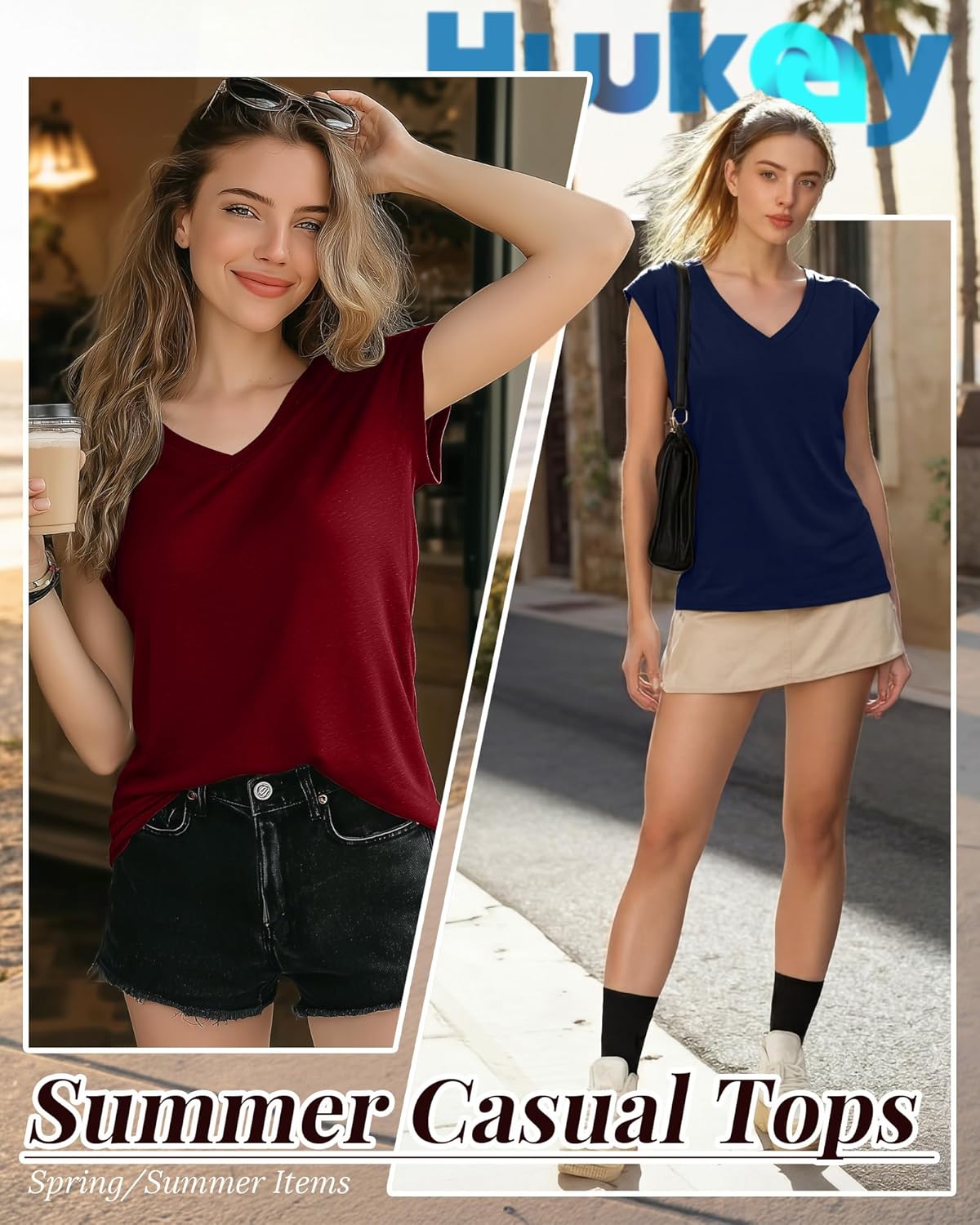 Huukeay 3 Pack Women’s V Neck T Shirts, Cap Sleeve Summer Casual Tops Loose Fit Short Sleeve Tees 2025 Trendy Shirts - Image 6