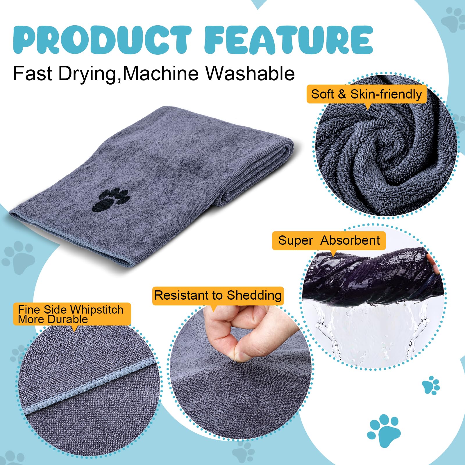 WOUSEDO Microfiber Dog Towels for Drying Dogs,40'' X 23.6'', Super Absorbent and Soft Pet Grooming Towel, Perfect Shower & Bath Supplies for Dogs(2-Pack Grey) - 4